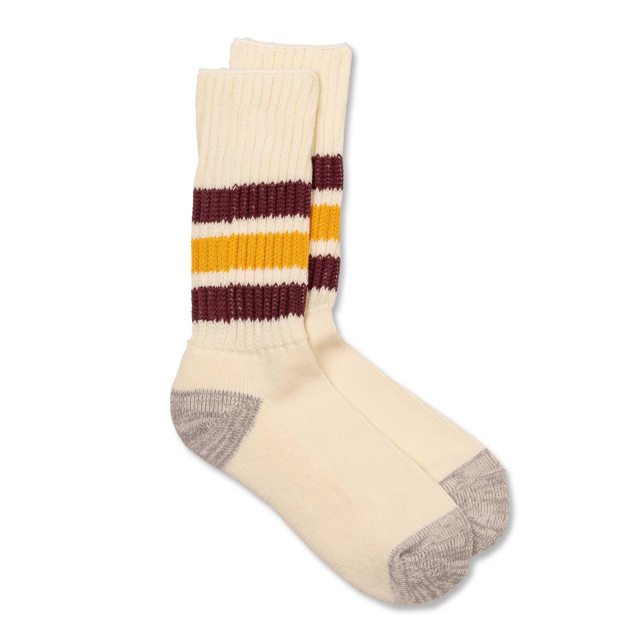 Coarse Ribbed Old School Crew Socks Bordeaux/Yellow