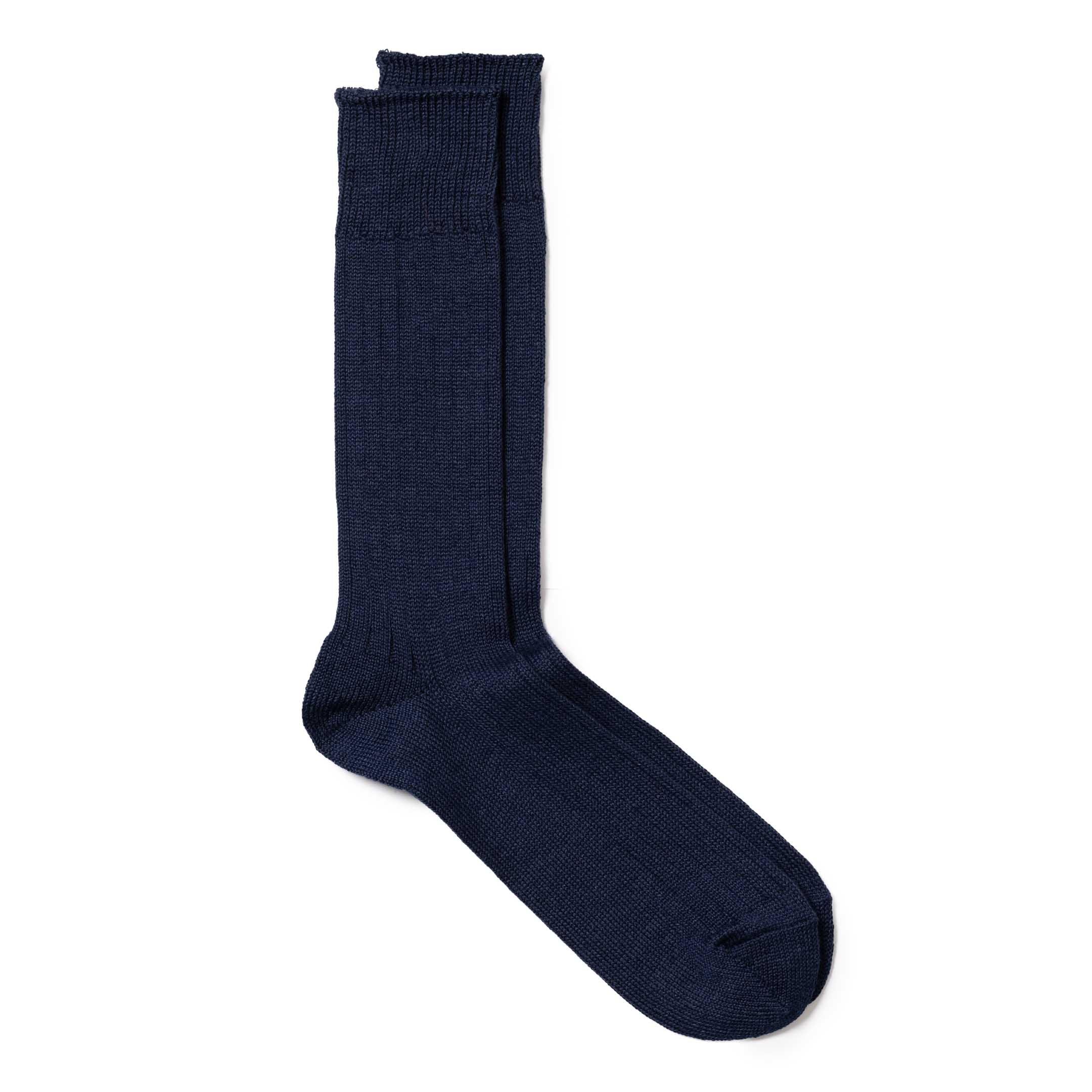 Linen/Cotton Ribbed Crew Socks Navy