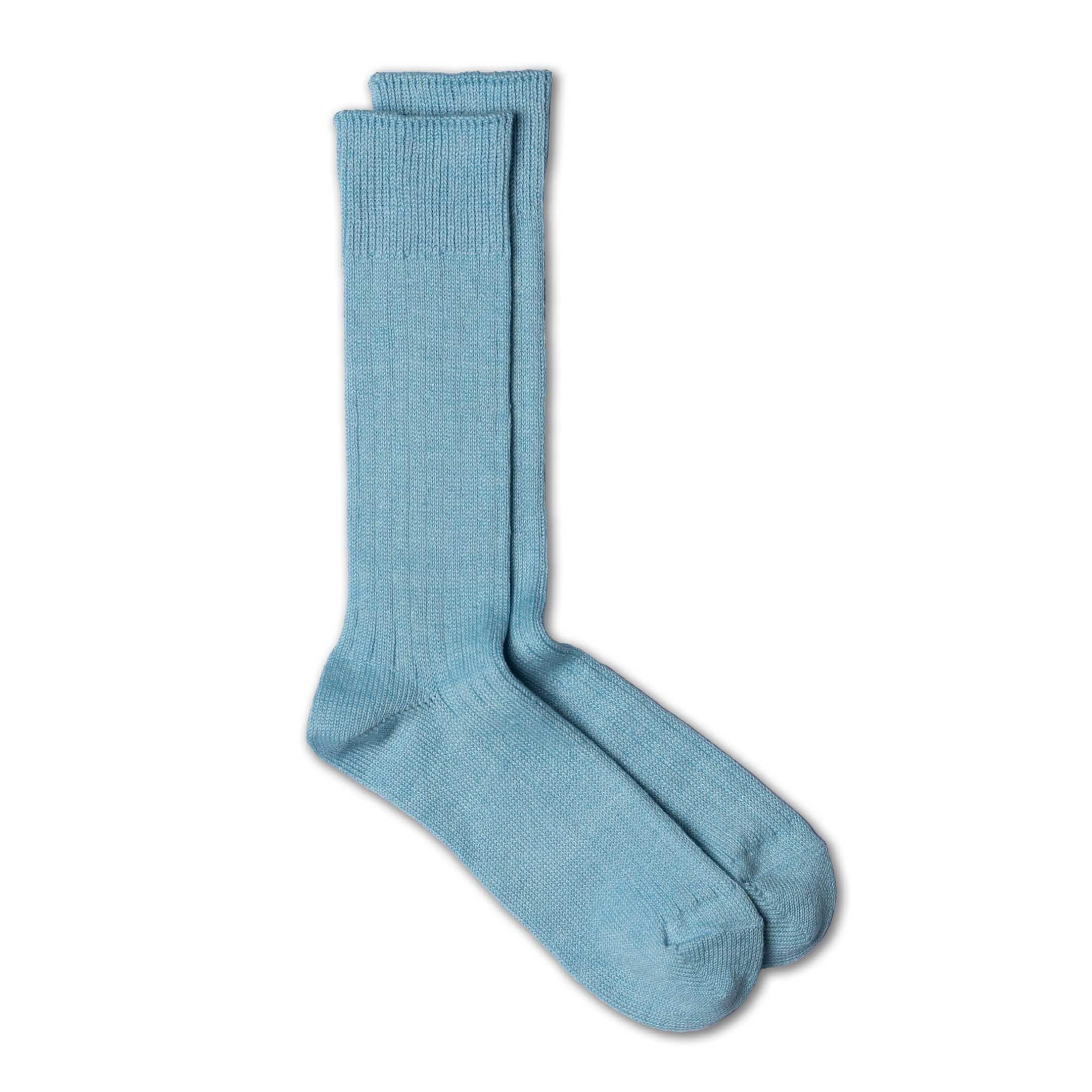 Linen/Cotton Ribbed Crew Socks Sky Blue