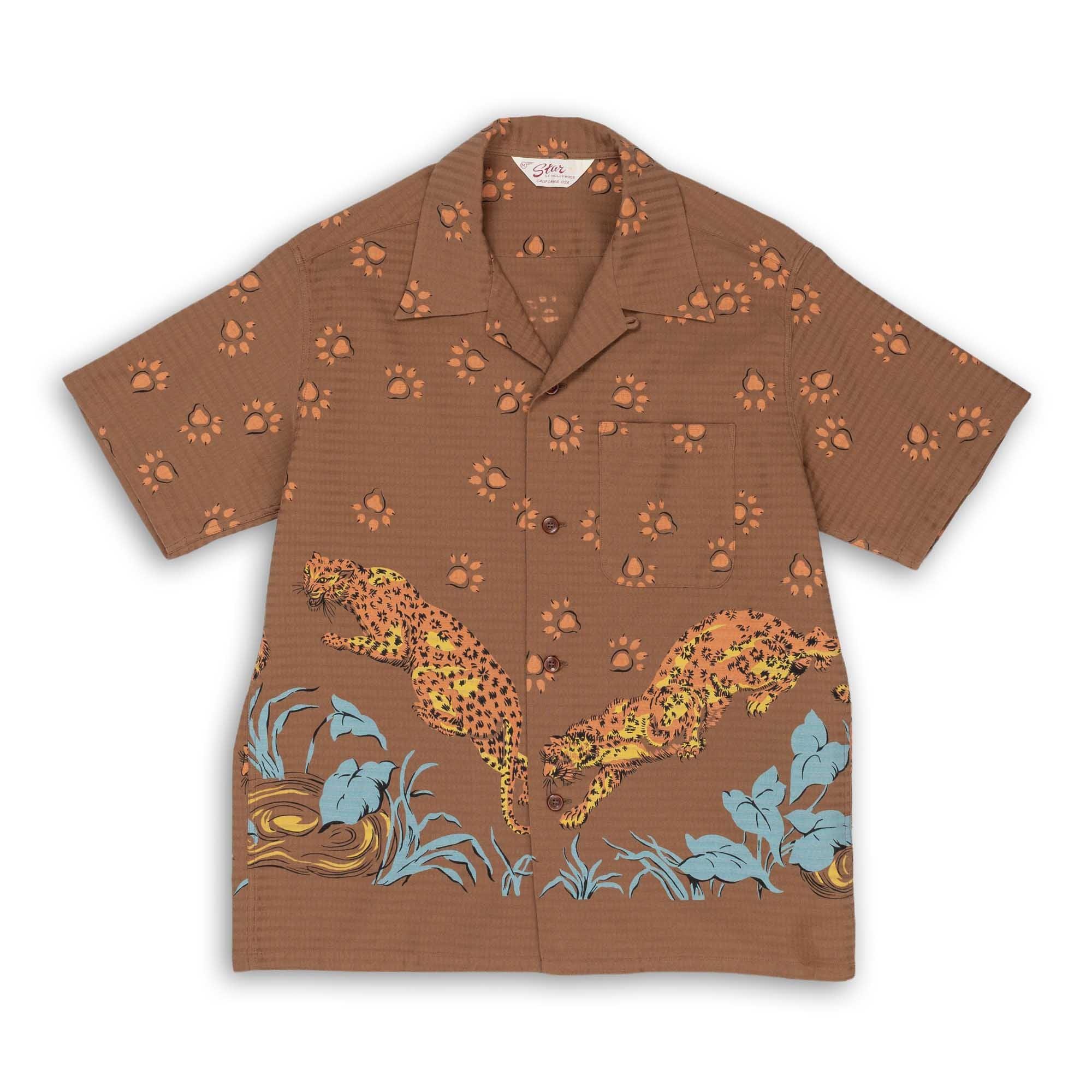 Dobby Cotton Leopard Shirt Brown