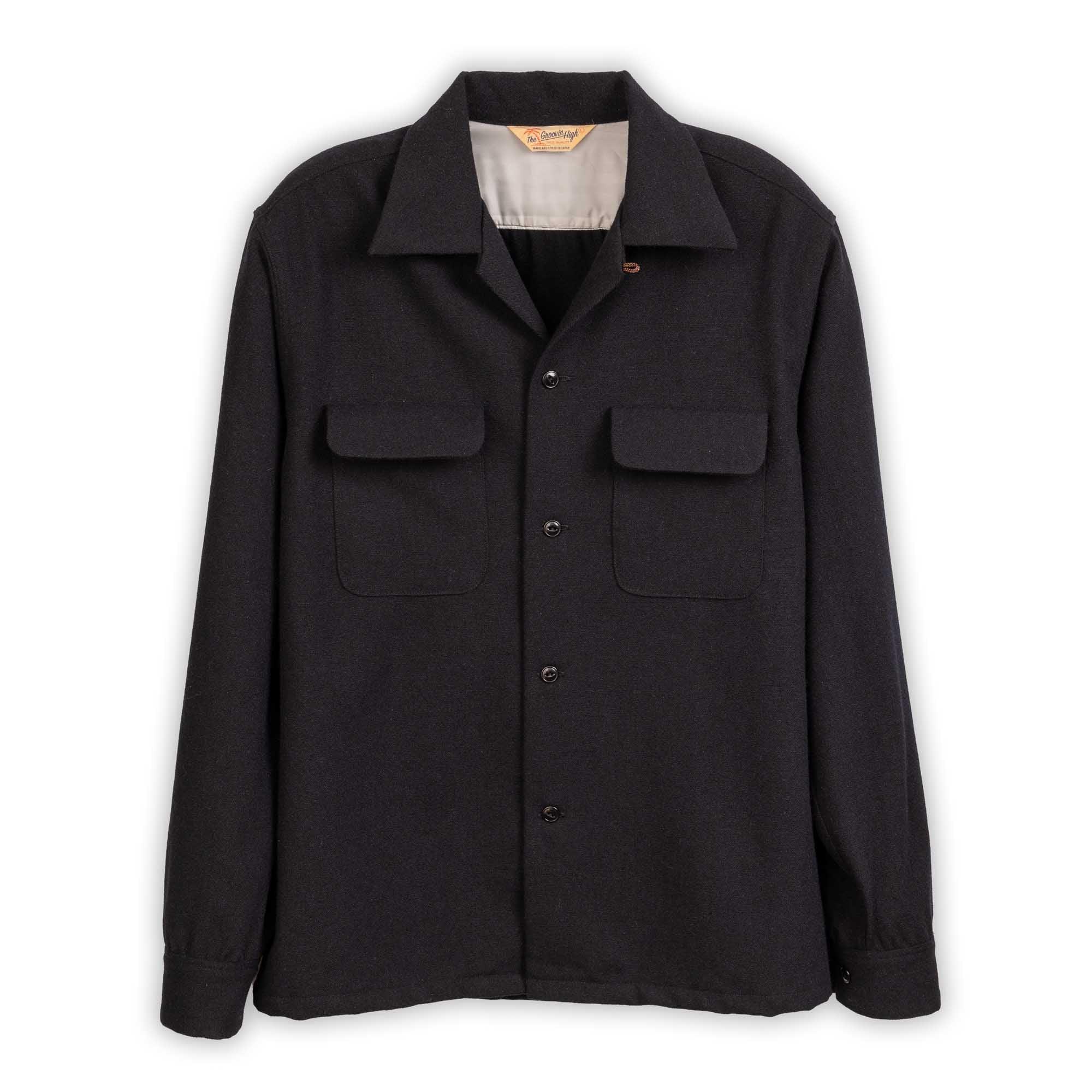 1950s Long-Sleeve Wool Shirt Black
