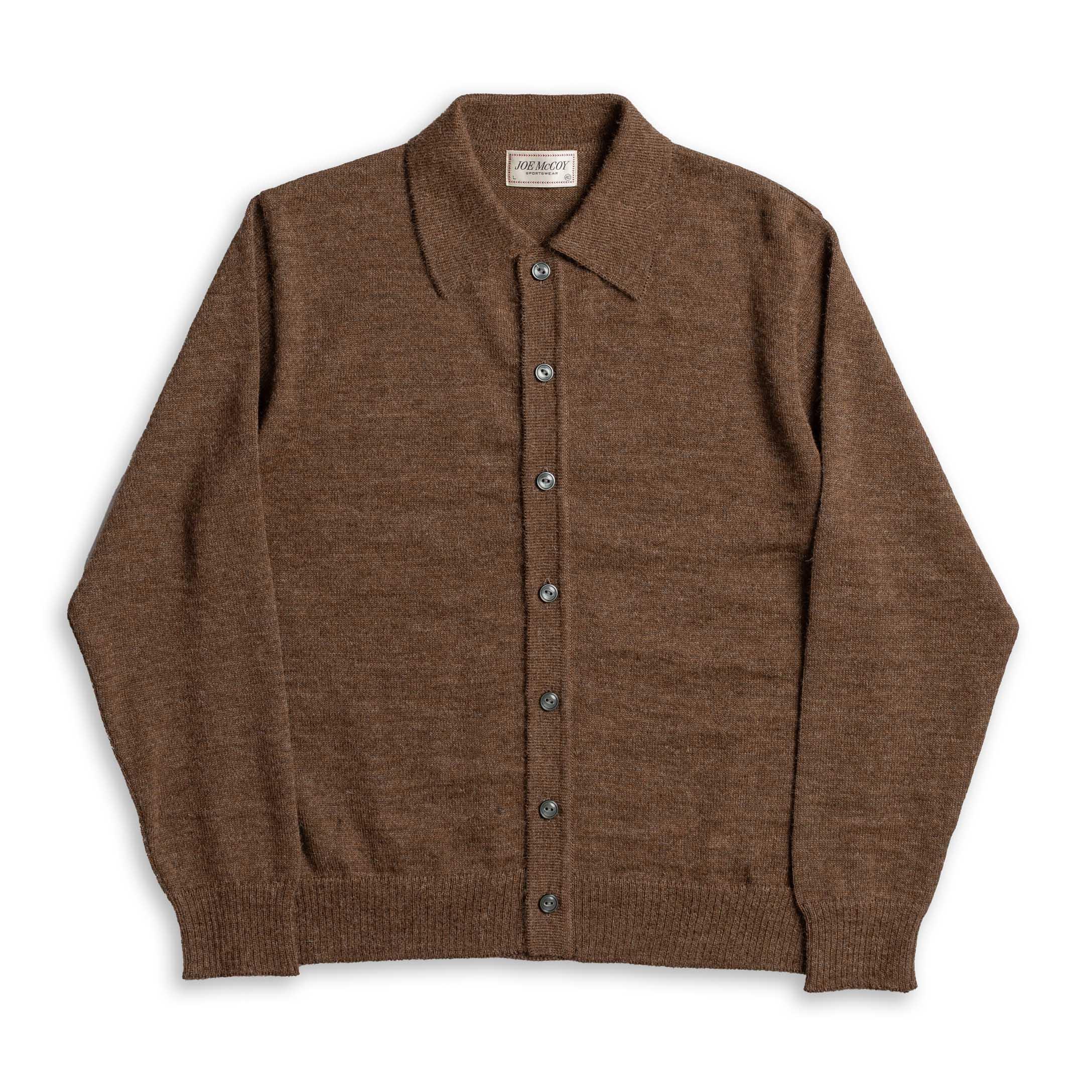 Alpaca Wool Collar Knit Cardigan Brown