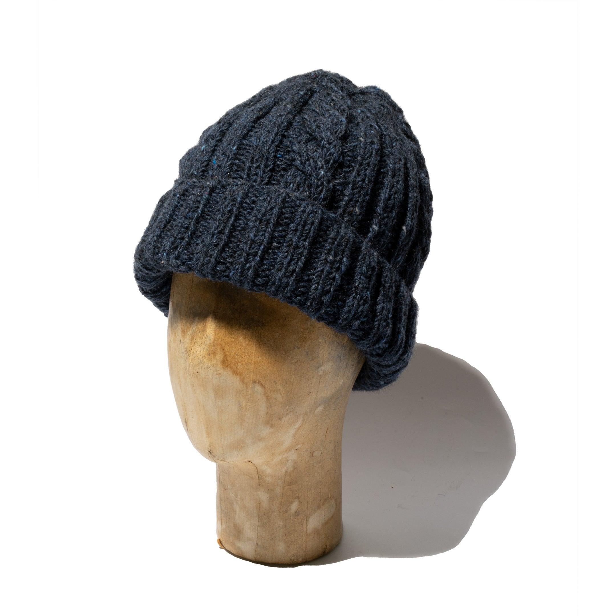 22F Rib & Cable Hat Mohair Tweed Blueberry