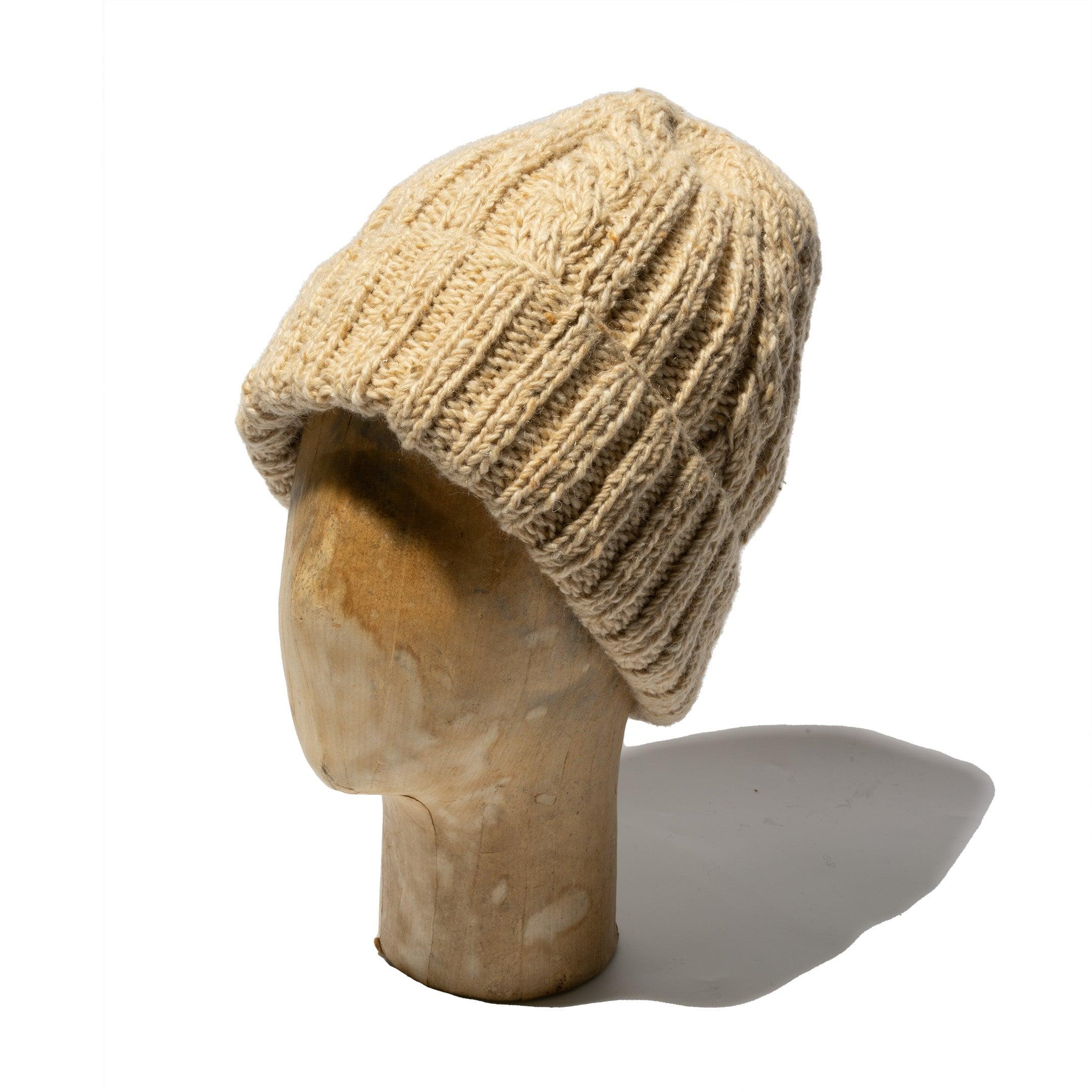 22F Rib & Cable Hat Mohair Tweed Oatmeal