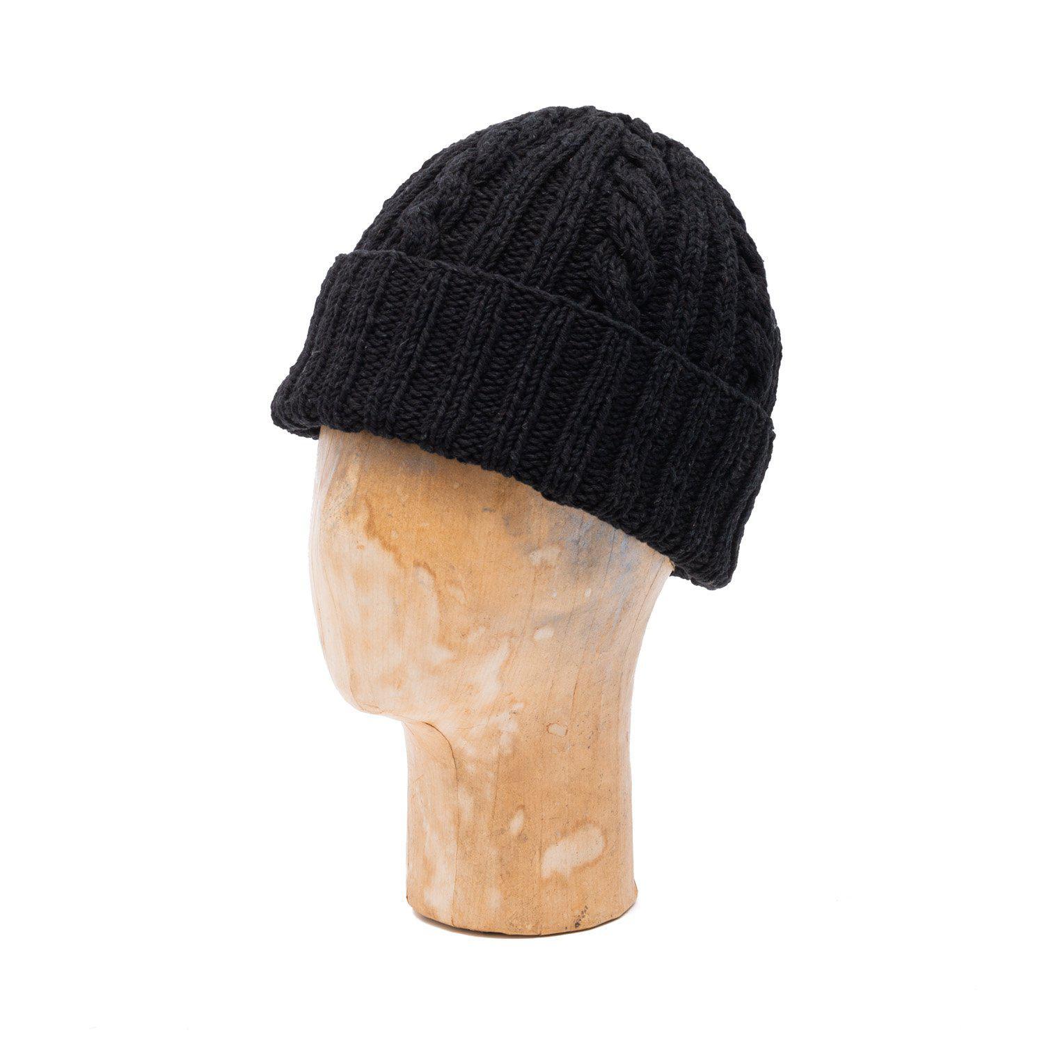 Cable Knit Cotton Beanie 22F Black