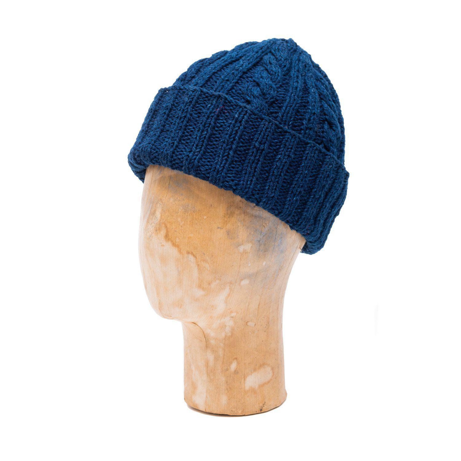 Cable Knit Indigo Cotton Beanie 22F