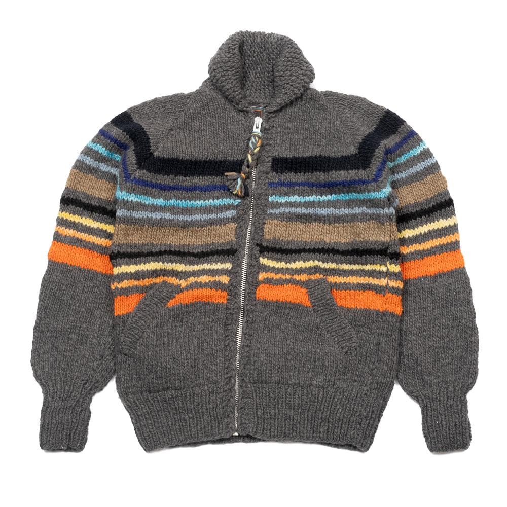 Multi Stripe Zipper Cardigan Grey Multi