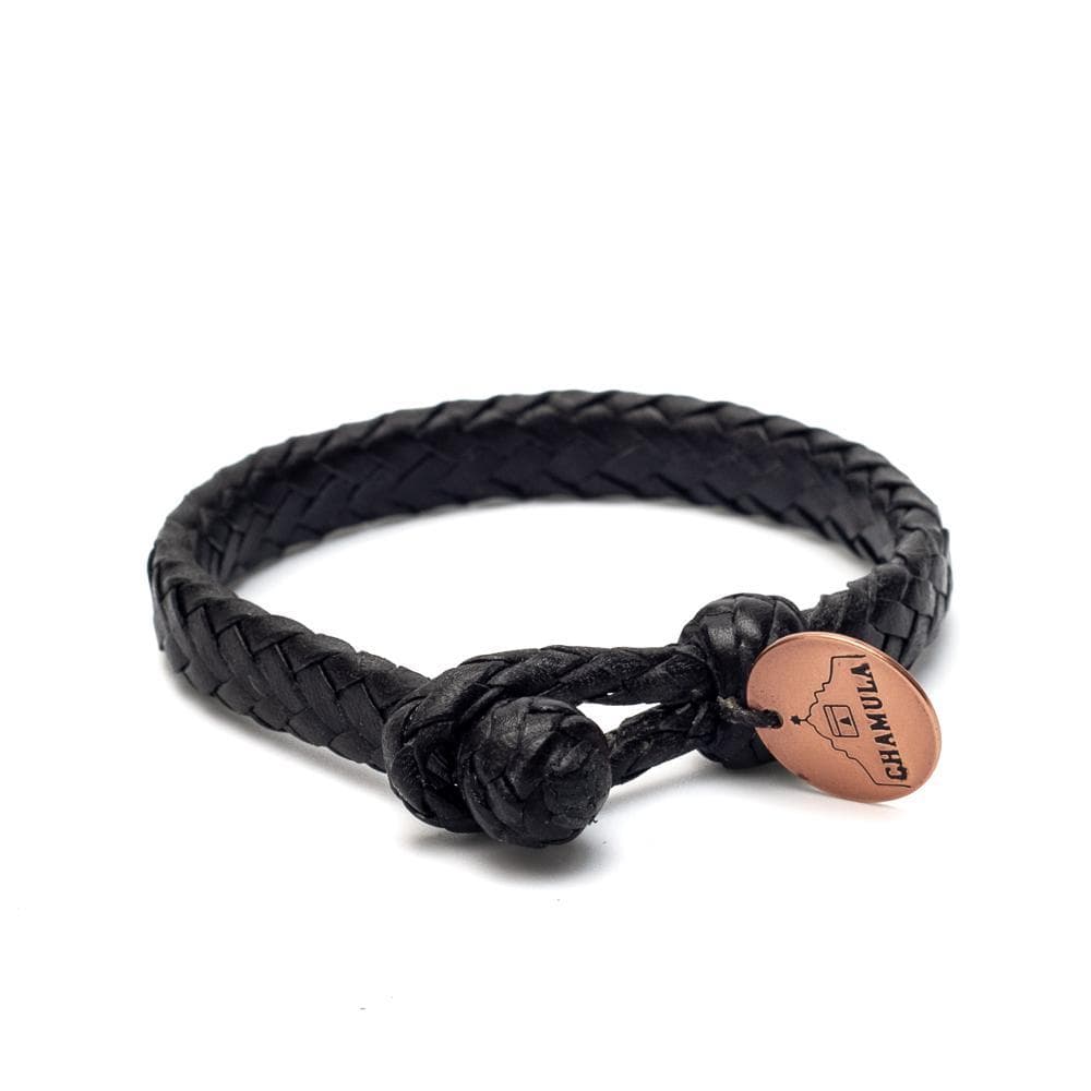 Wide Flat Woven Leather Bracelet Black