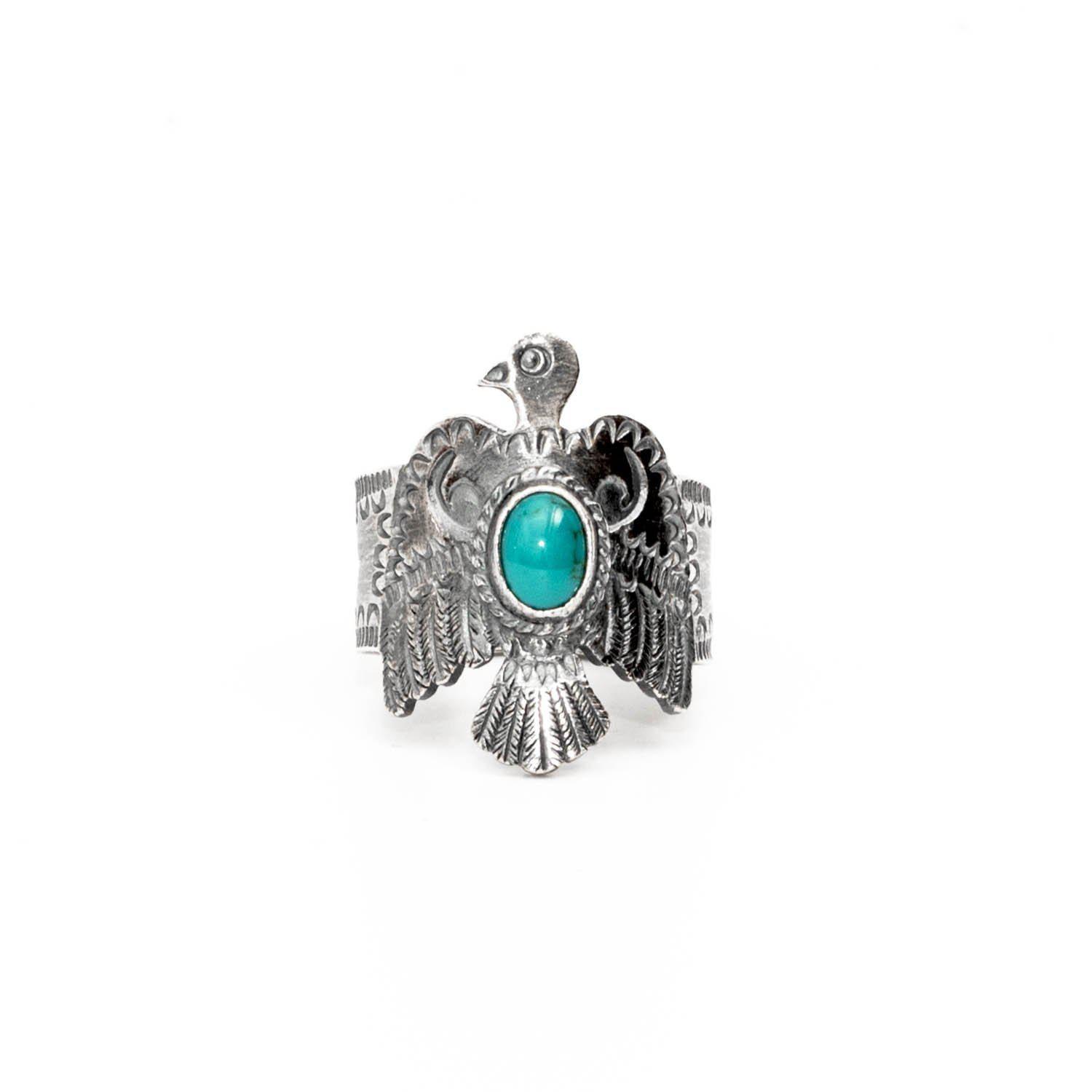 Thunderbird ring with turquoise R-150