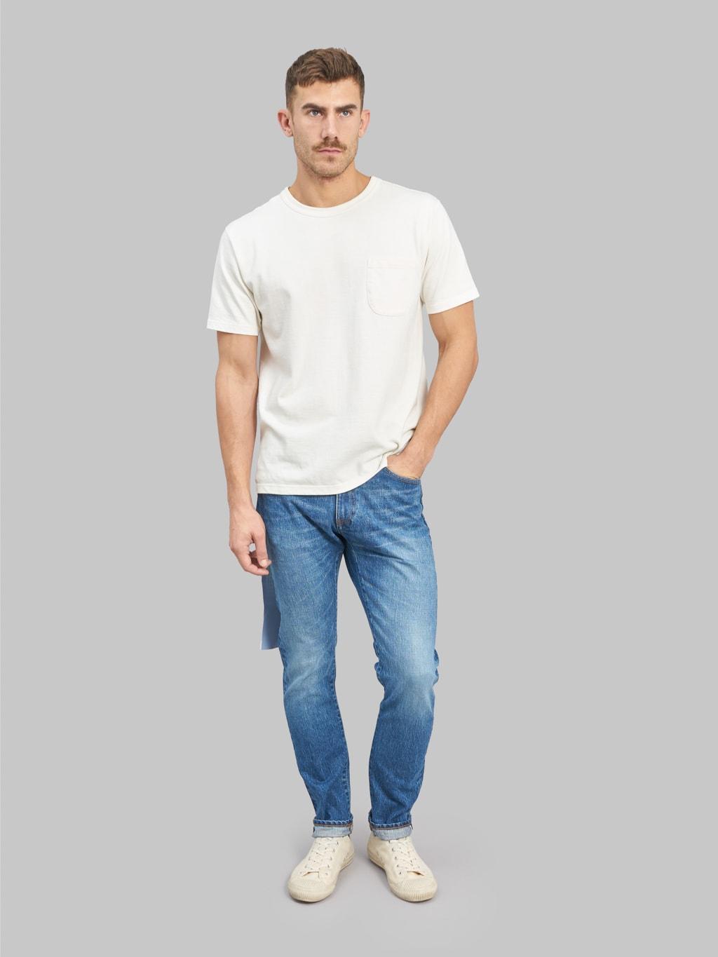 J201-MID 14.8oz US Cotton Stonewashed Tapered Jeans Middle Indigo