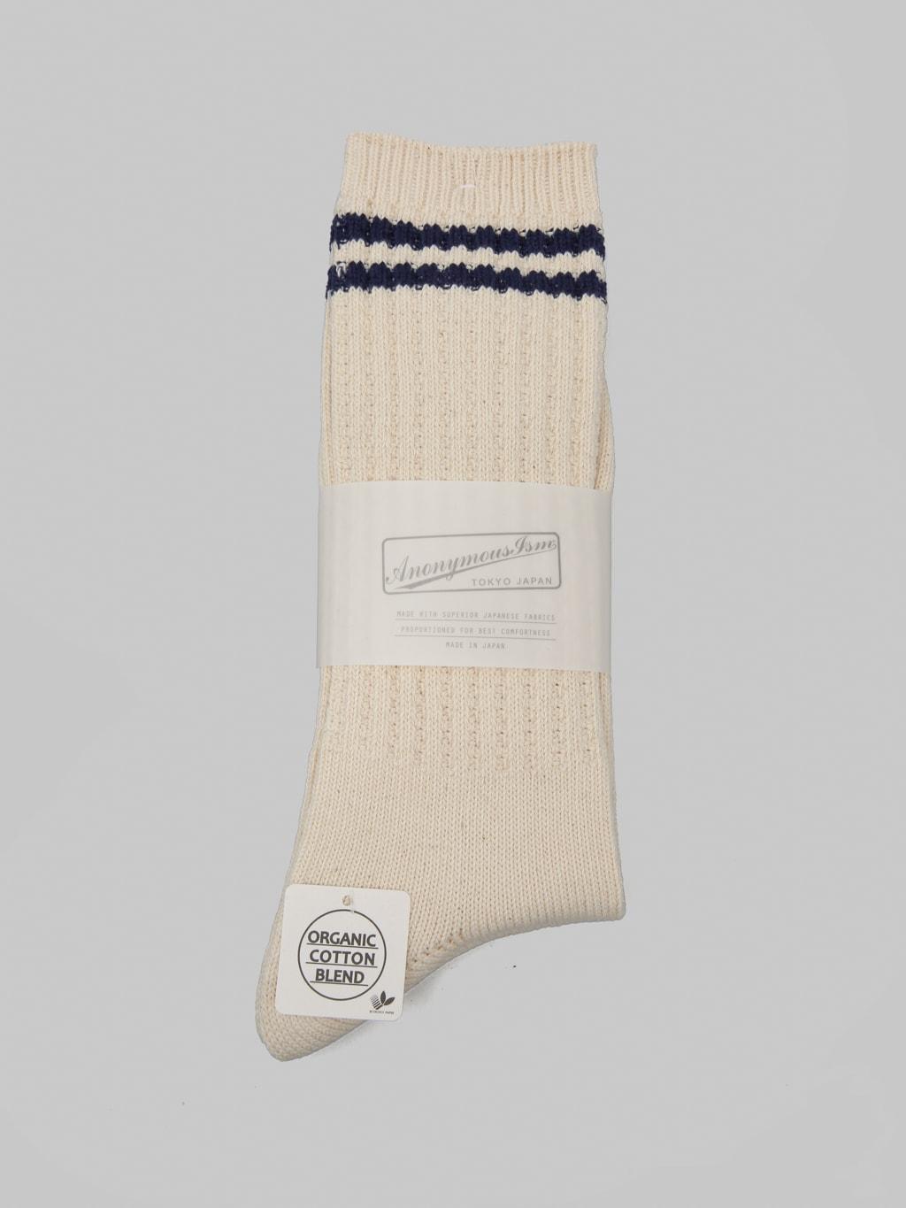 OC 2 Line Pique Rib Crew Socks Navy