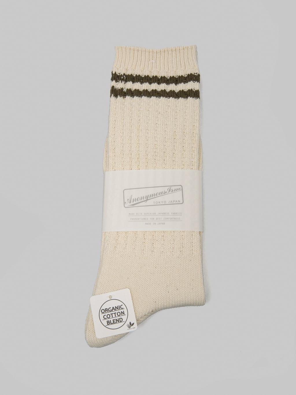 OC 2 Line Pique Rib Crew Socks Olive