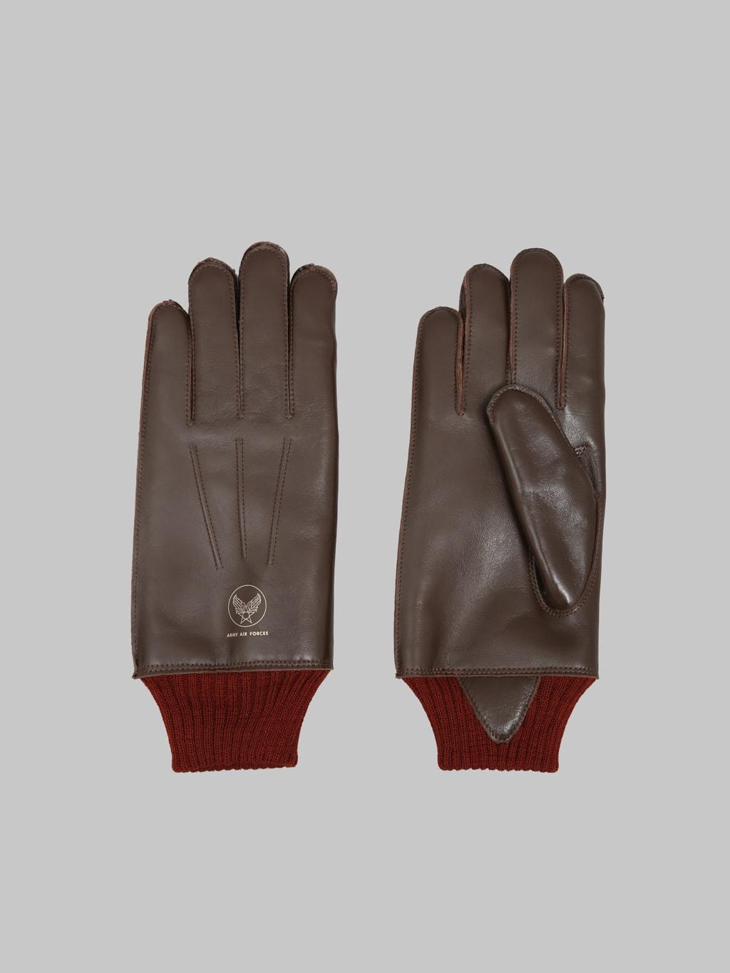 BR02835 Type A-10 "Flying Winter" Brown Leather x Red Rib Gloves