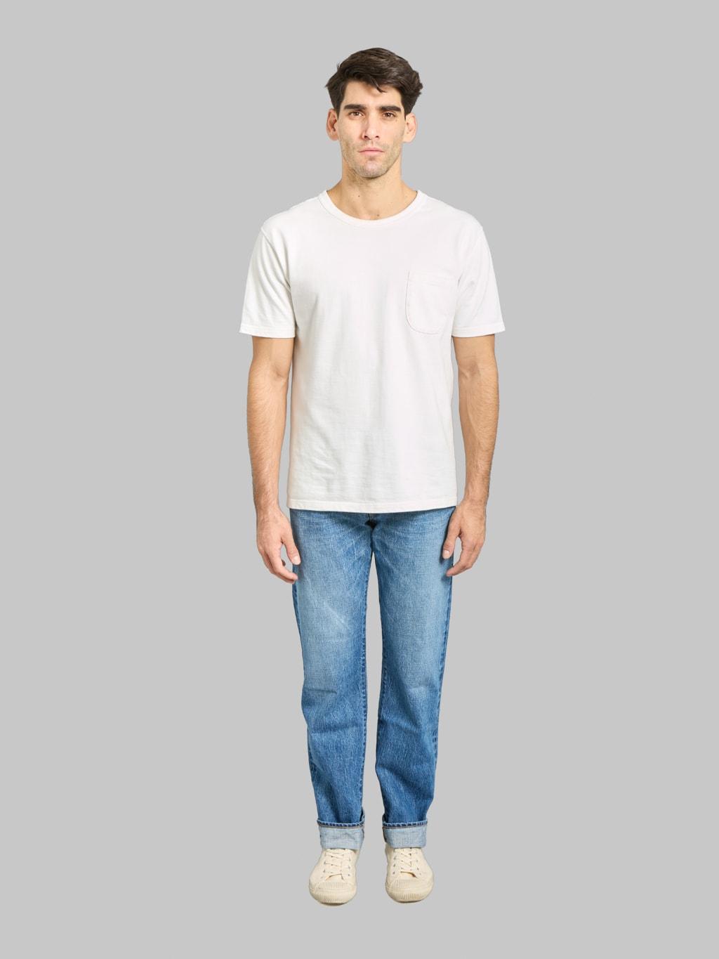 J401-MID 14.8oz US Cotton Stonewashed Circle Classic Straight Jeans Middle Indigo