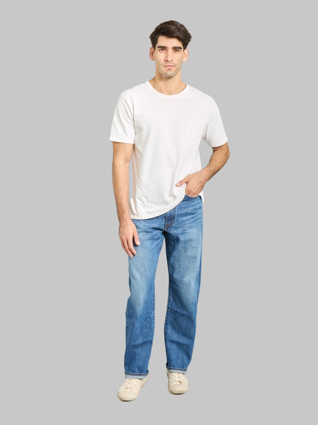 J501-MID 14.8oz US Cotton Stonewashed Circle Loose Straight Jeans Middle Indigo