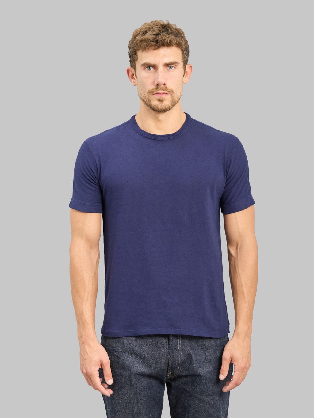 Loopwheeled Ribbed Cuff Crewneck T-Shirt French Navy Blue