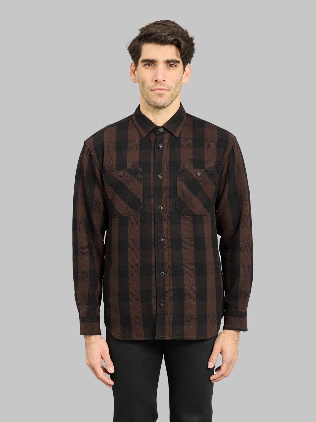 MMLS6002 Block Check Shirt Brown