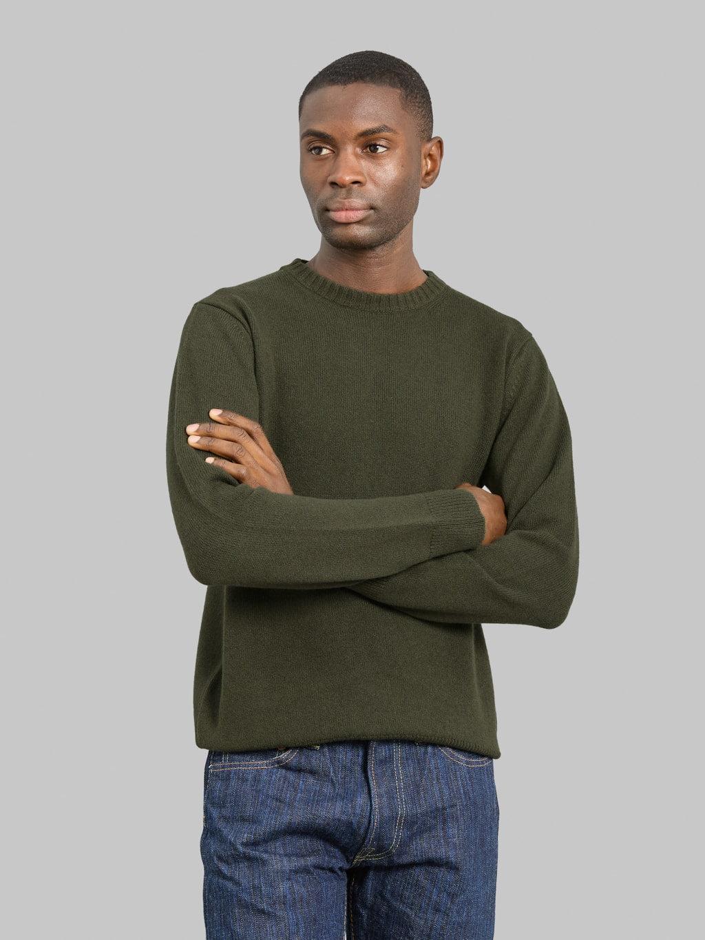 7G Cashmere Silk Wool Crewneck Pullover Moss Green