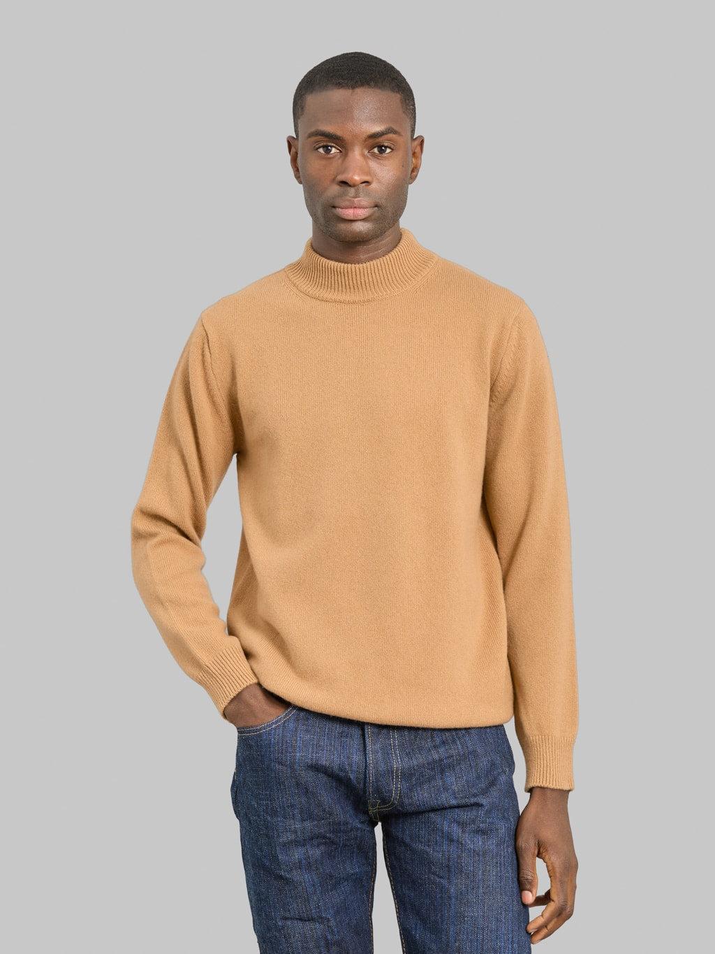 7G Cashmere Silk Wool Mockneck Pullover Camel