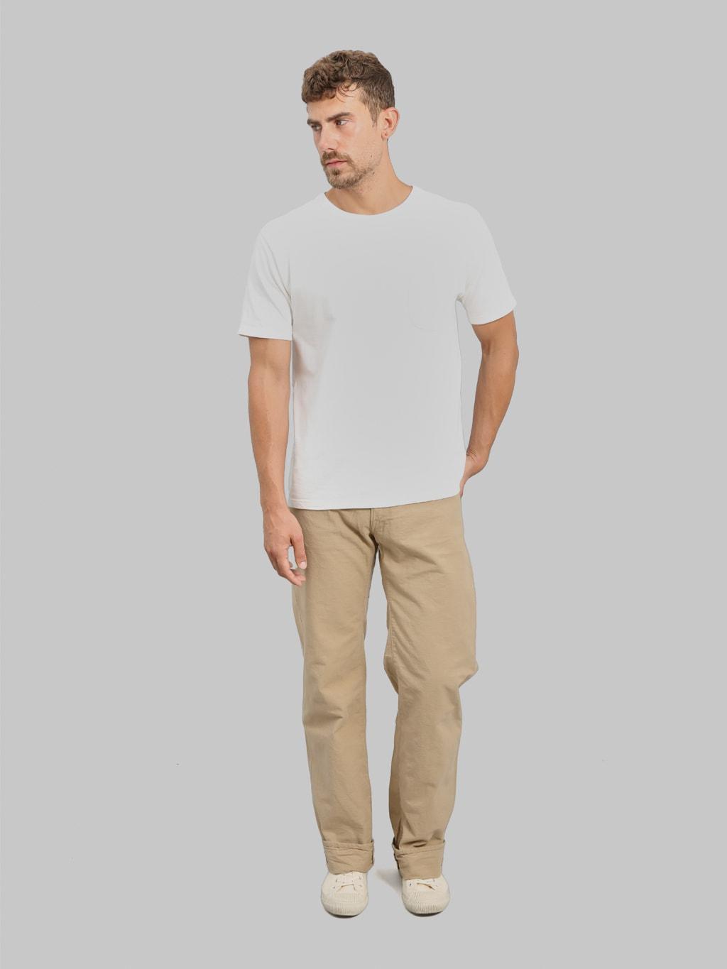200-8BE "Beta Chambray Beige" 8oz Wide Straight Jeans