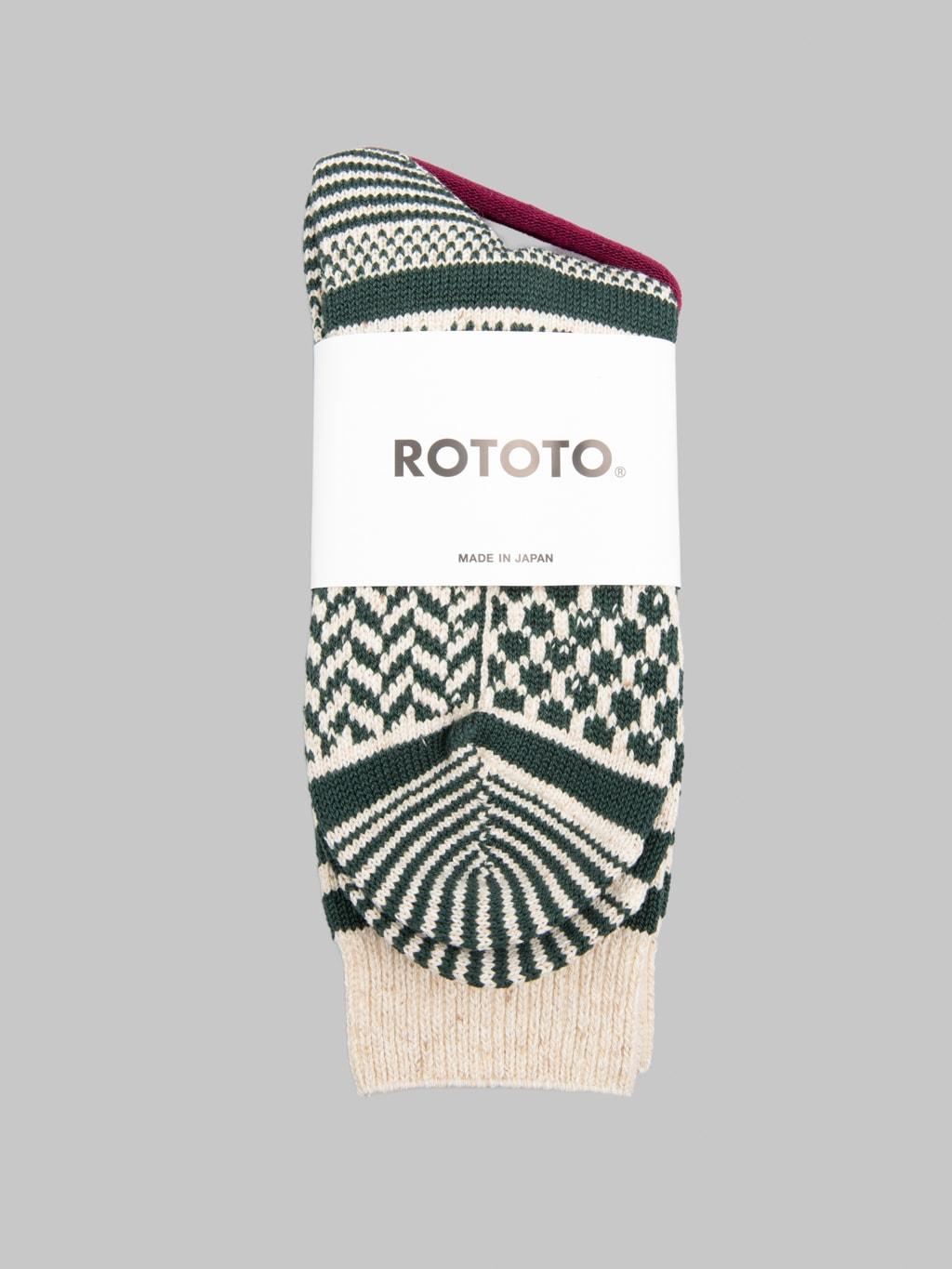 Multi Jacquard Crew Socks Ivory/Dark Green