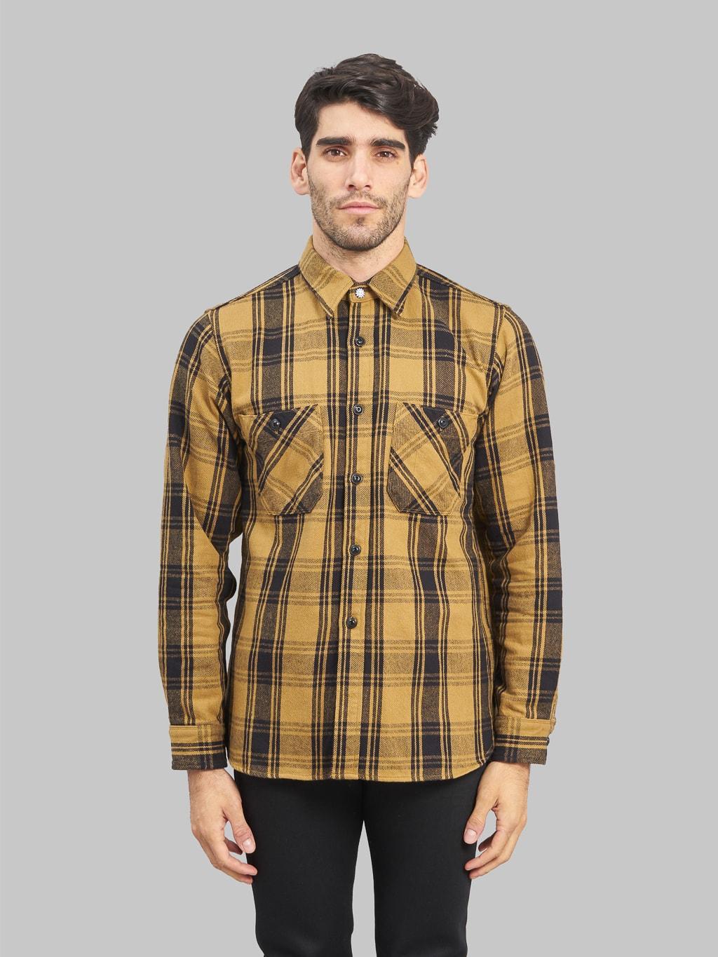 Twill Work Flannel Shirt Amakusa Button Mustard