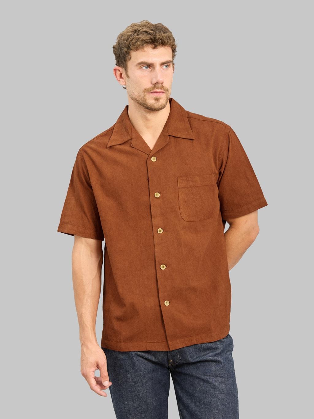 5739 "Amami Dorozome" Aloha Shirt Brown