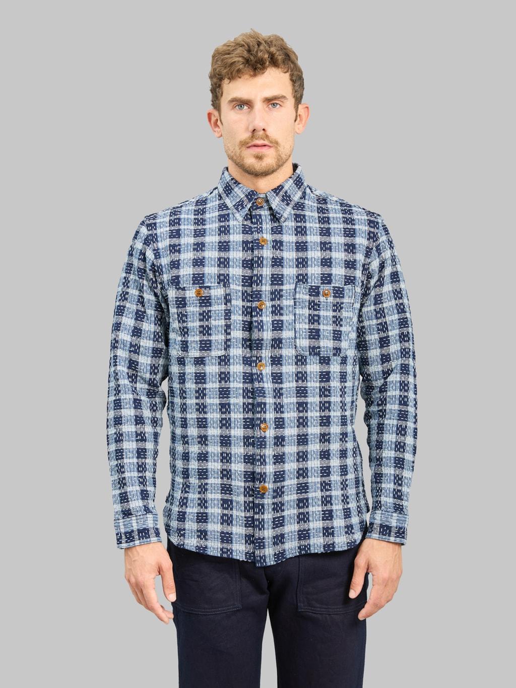 5737 Indigo Plaid Noragi Boro Sashiko Work Shirt