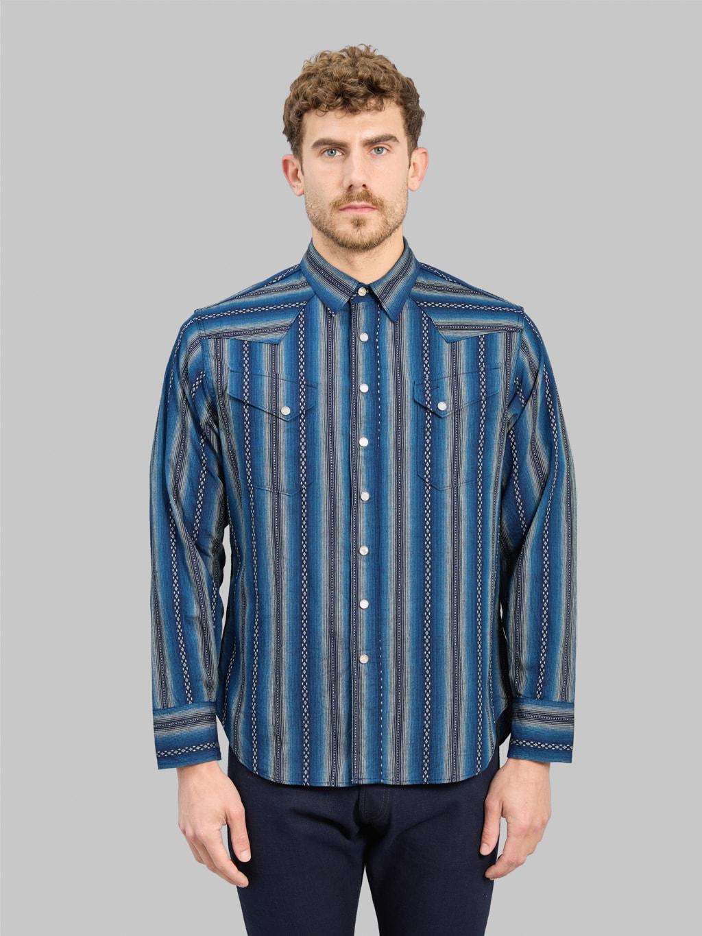 Native American Dobby Stripe Western Shirt Indigo