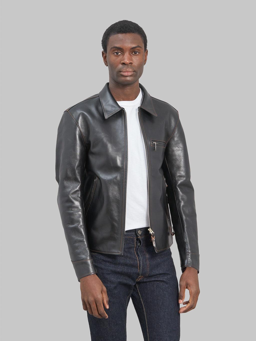 FN-LJ-HS005 Horsehide Single Rider's Jacket Black Semi-Aniline