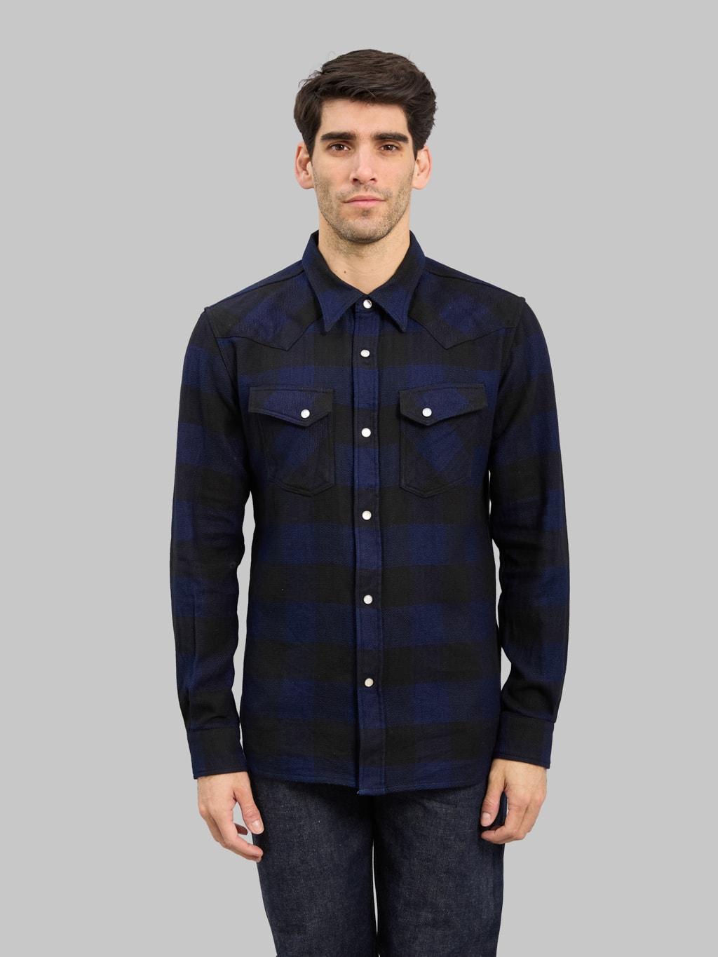 Indigo Block Check Western Shirt
