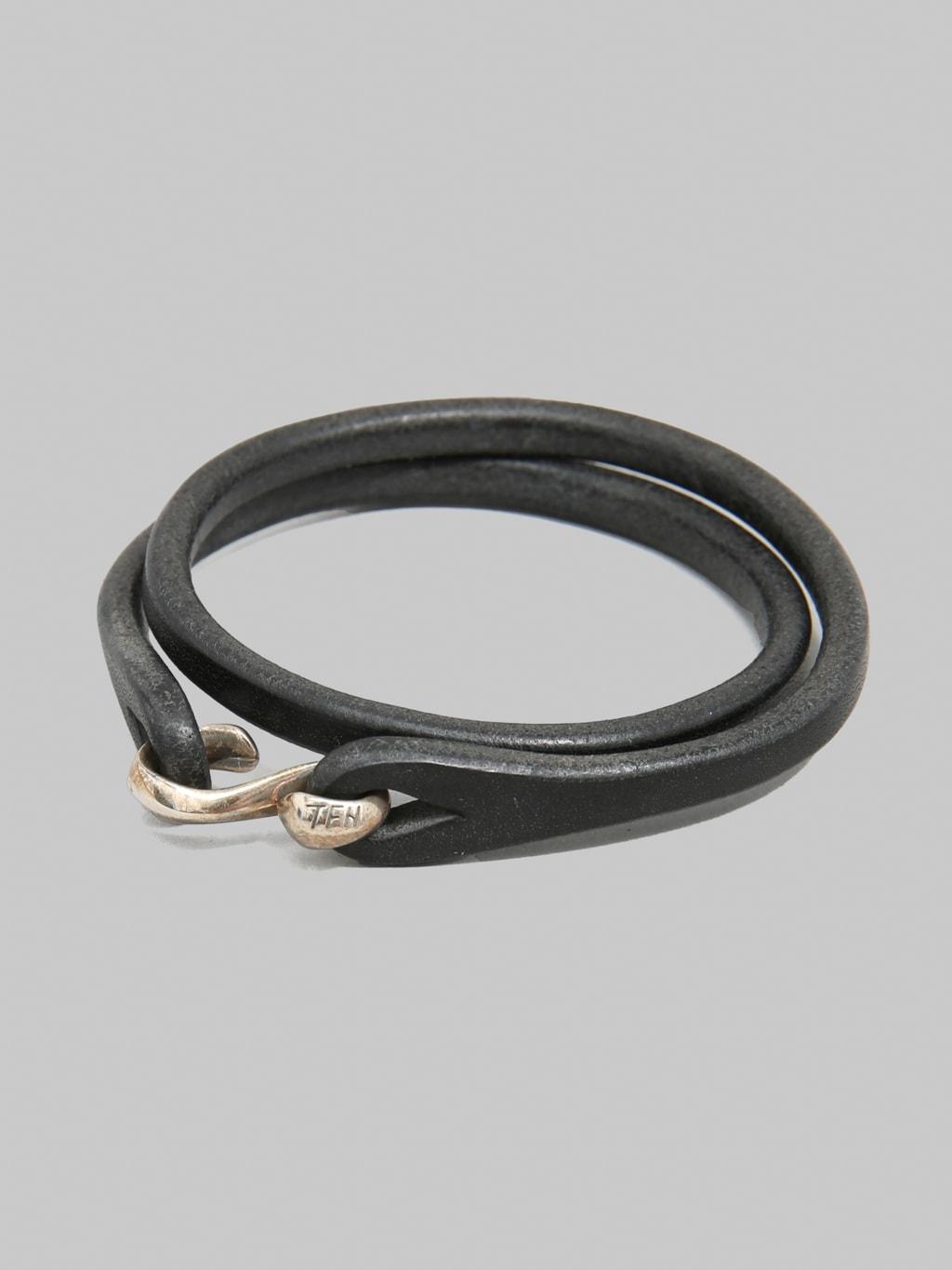 Leather & Silver Double Bracelet Black