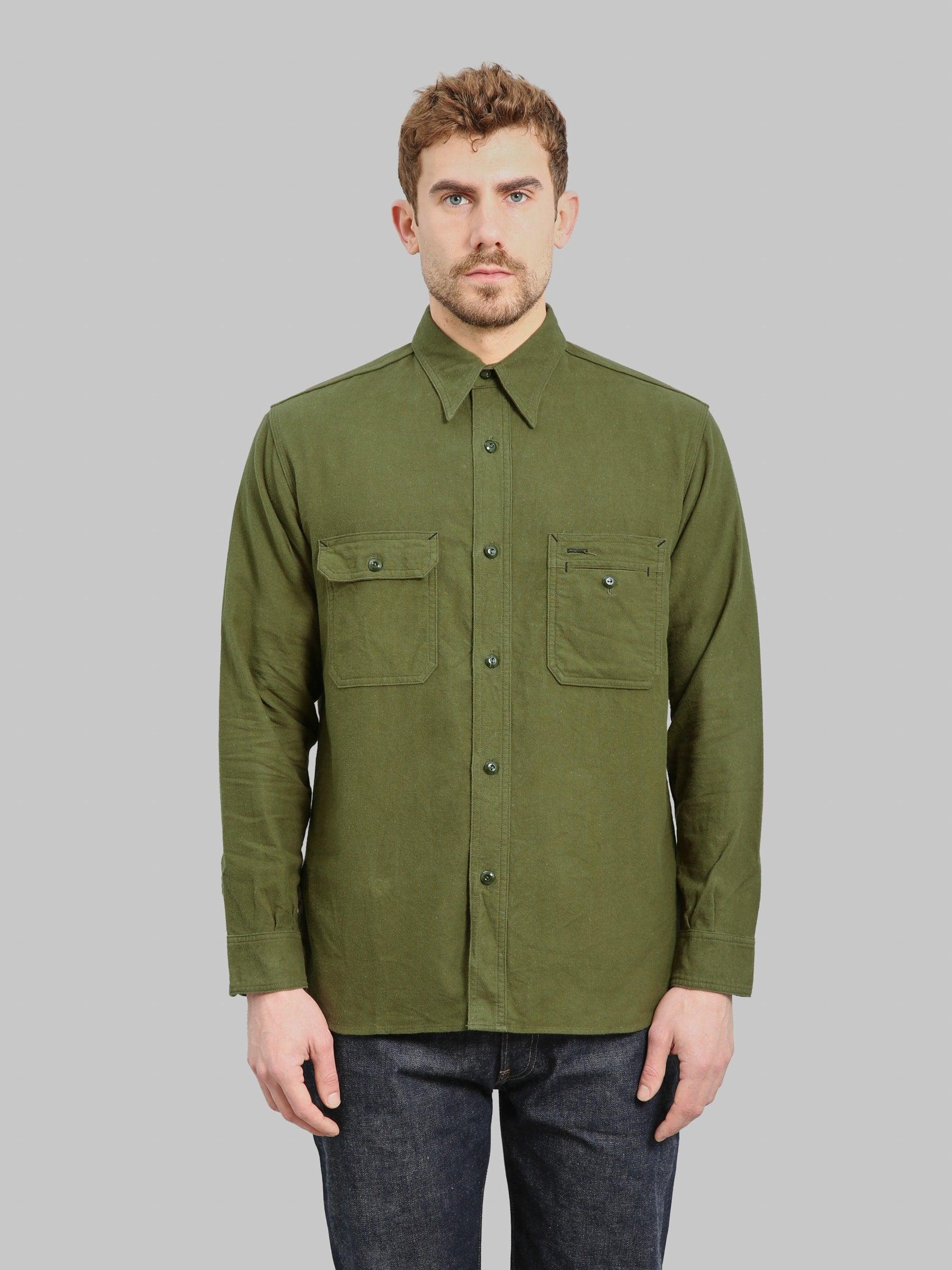 Uncle Sam Brushed Chamois Flannel Cigarette Pocket Work Shirt Olive Drab