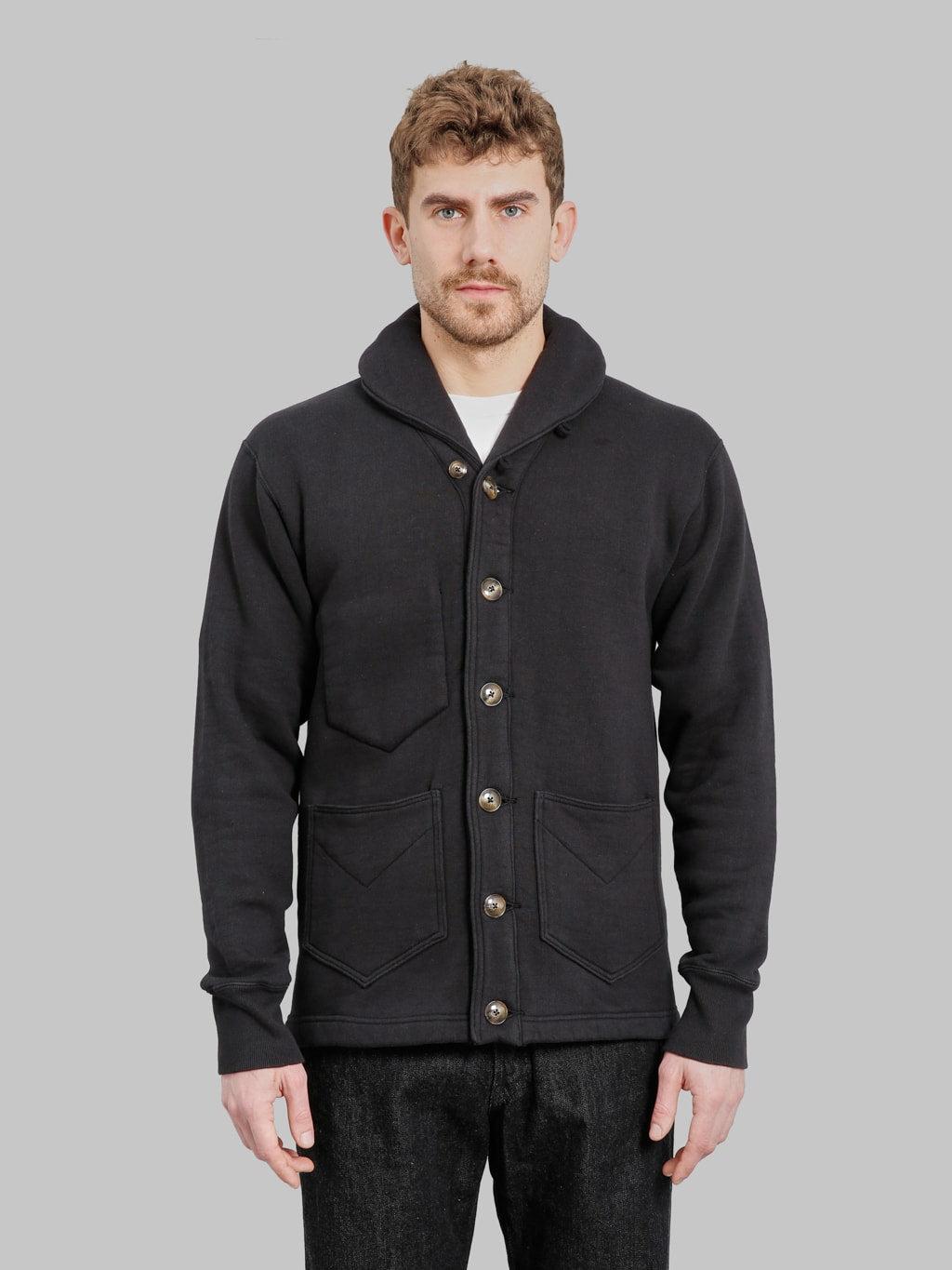 Loopwheeled Shawl Collar Cardigan Black