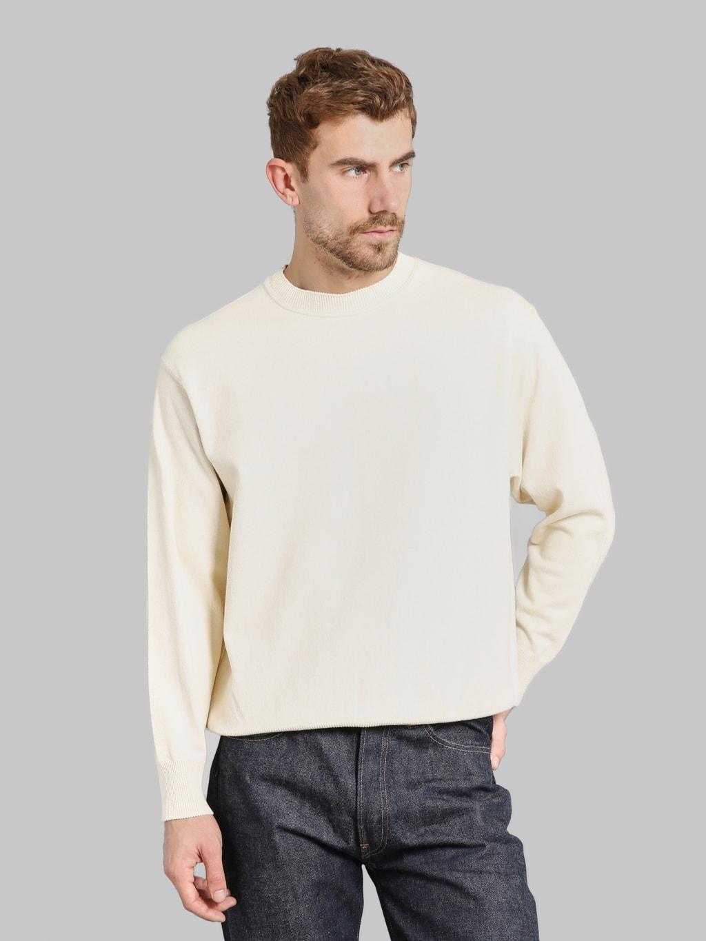 Wave Cotton Knit Pullover Ecru