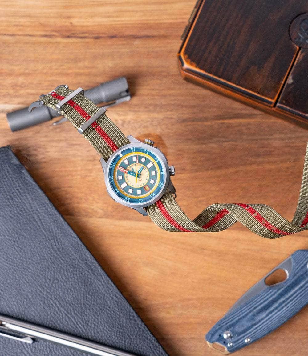 Olive Red Zero-Pass Ribbed Nylon Strap