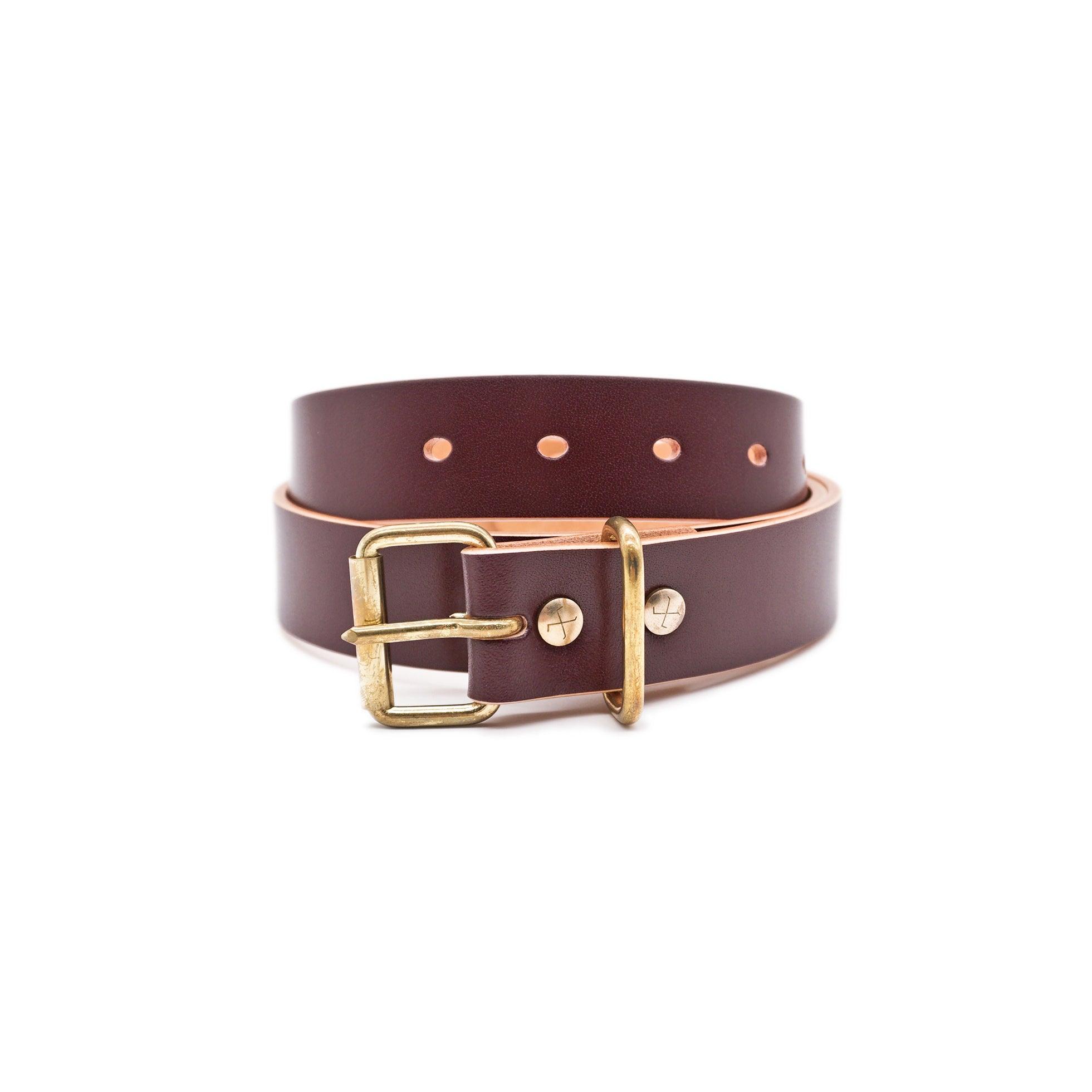 OGL Belt Roller-Buckle Leather Belt Hand-Dyed Brown