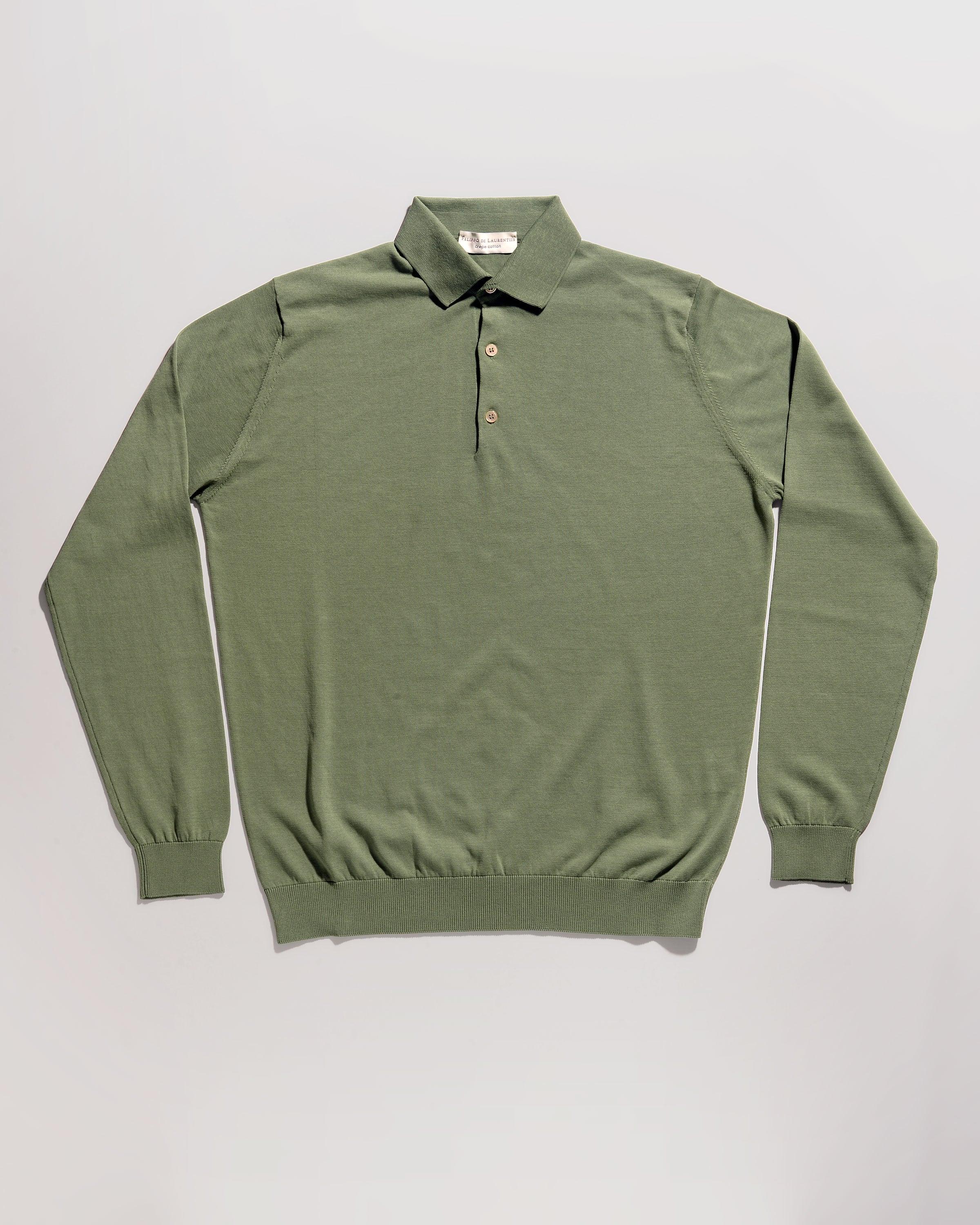 FINAL SALE: Long Sleeve Polo Shirt in Crepe Cotton - Verde