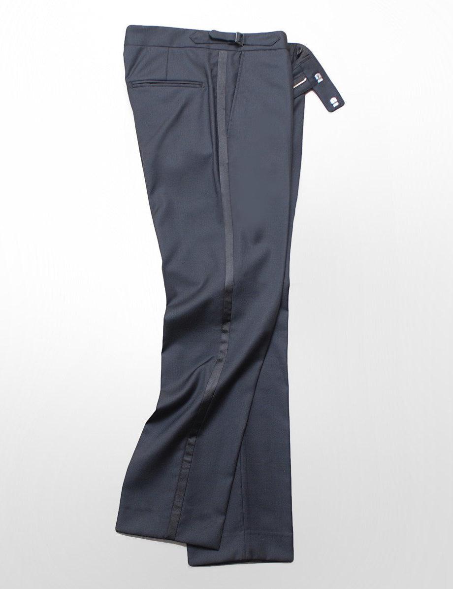 BKT50 Tuxedo Trouser in Super 110s - Black with Satin Stripe