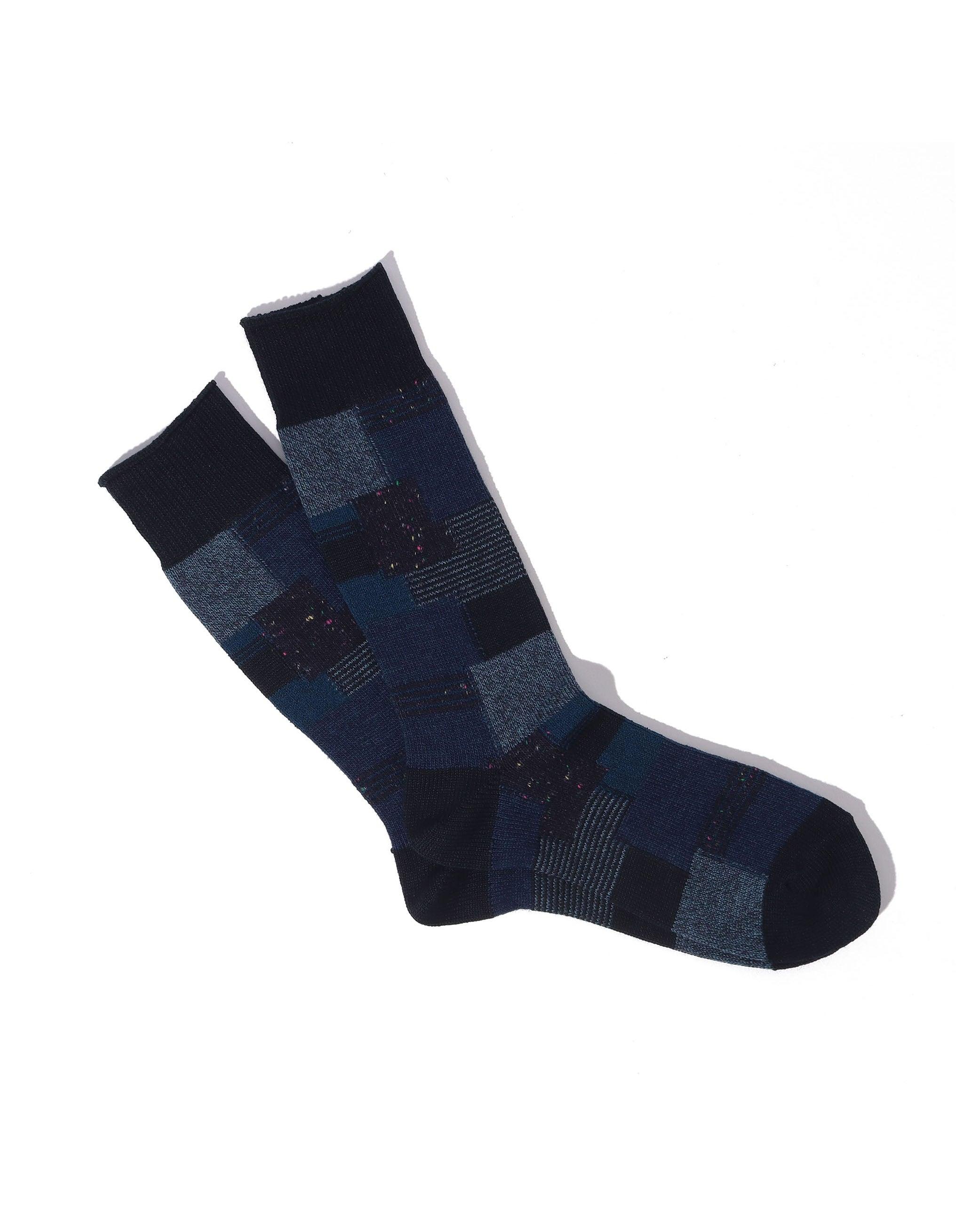Patchwork Crew Socks - Navy
