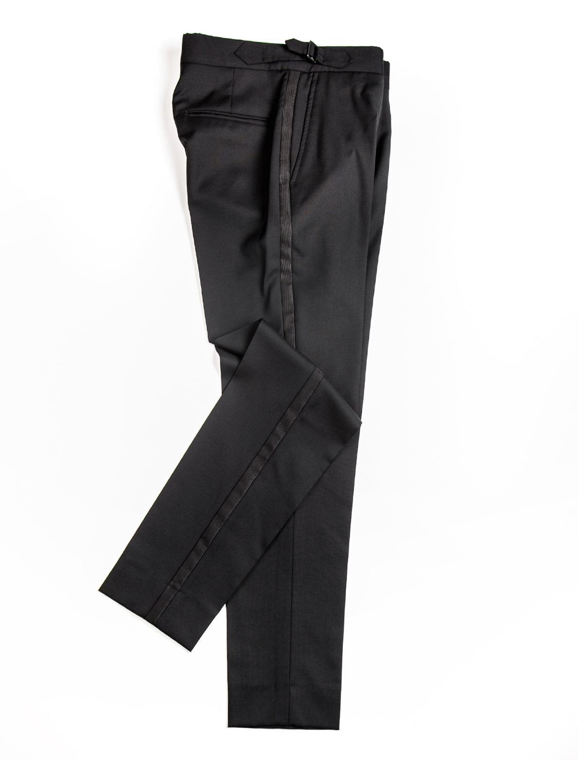 BKT50 Tuxedo Trouser in Super 110s - Black with Grosgrain Stripe