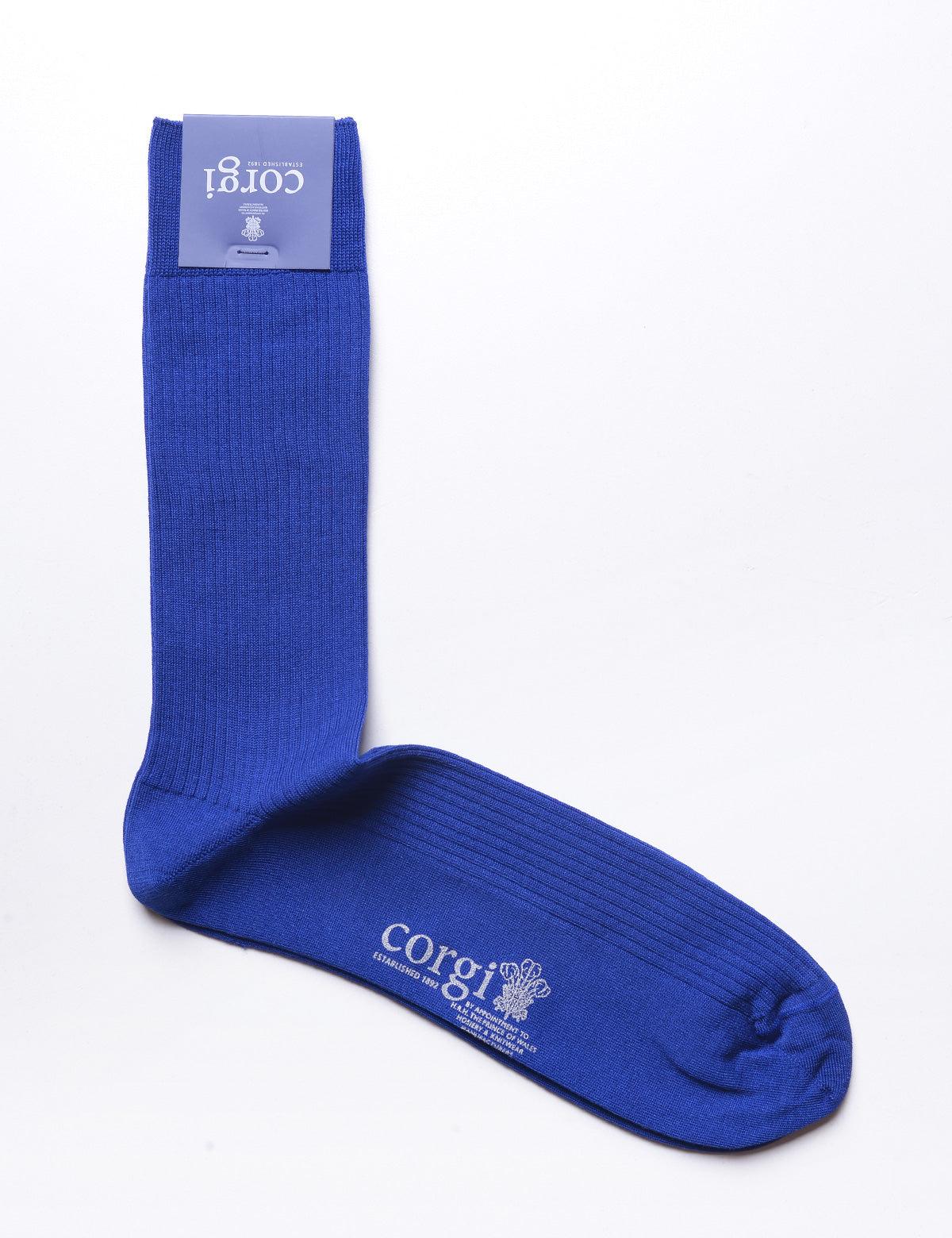 Ribbed Dress Socks in Mercerized Cotton - Bright Blue