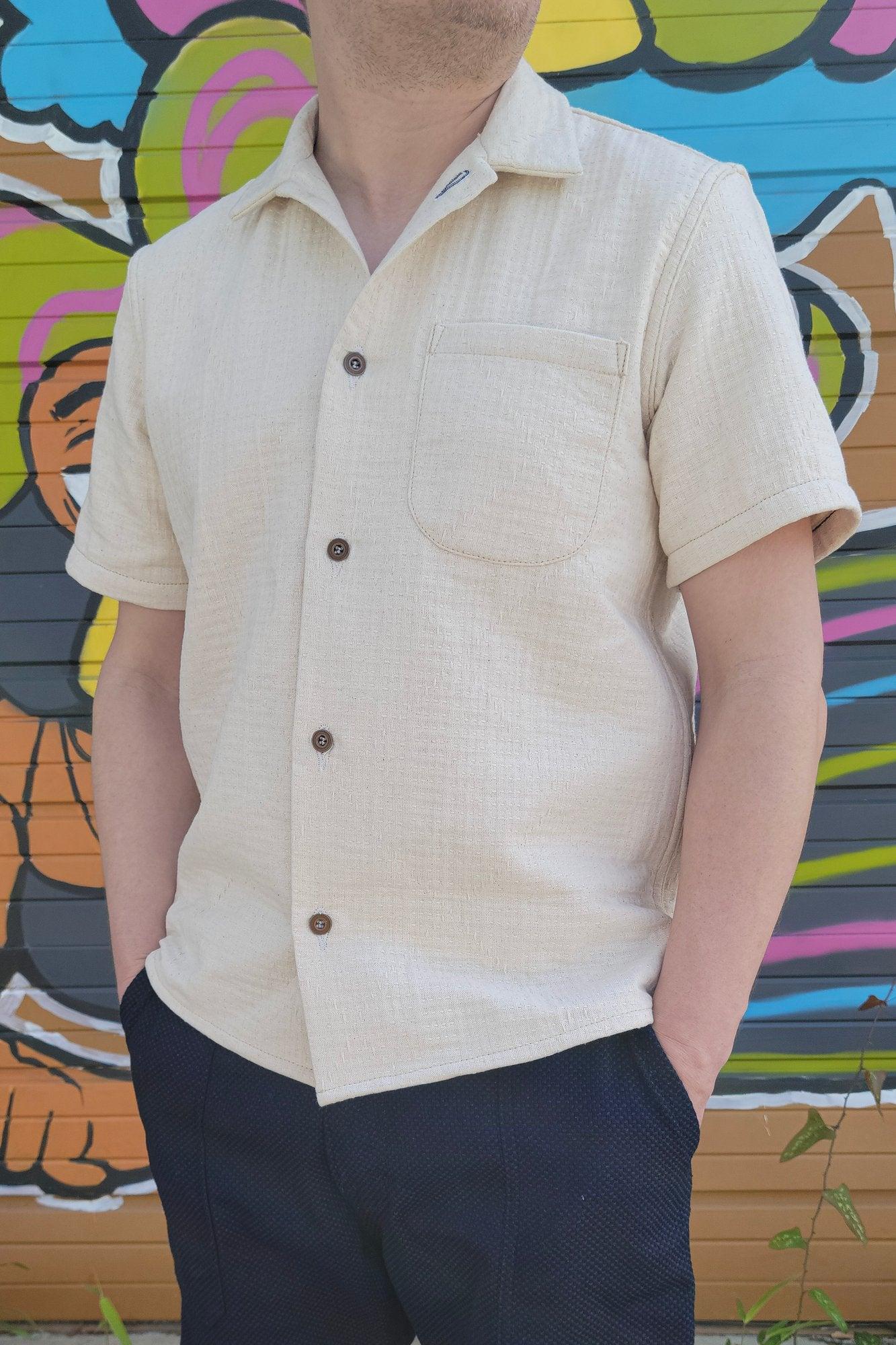 Camp Collar Shirt - Ecru Sashiko