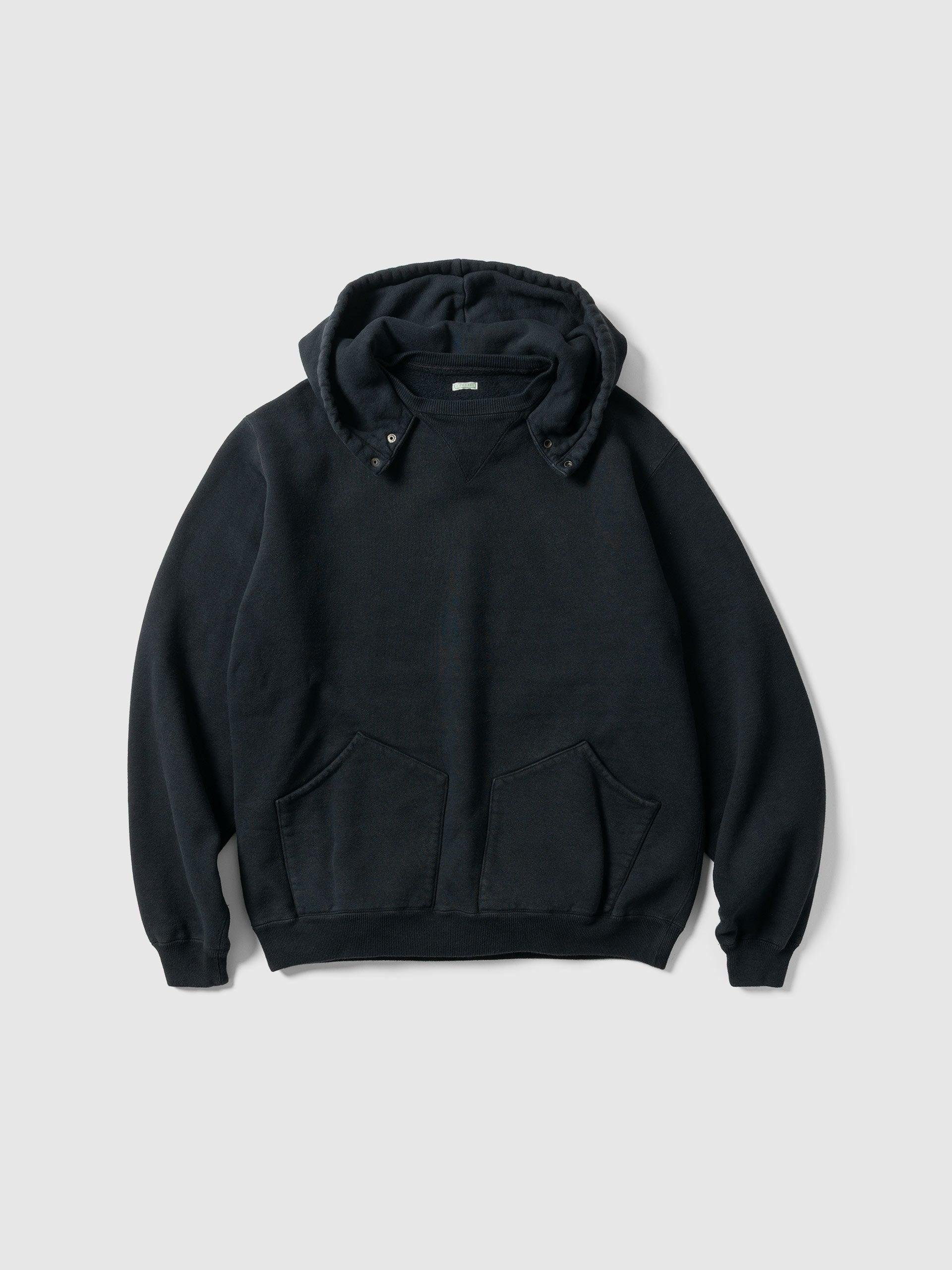 Vintage Attached Snap Hood Sweat Parka Black