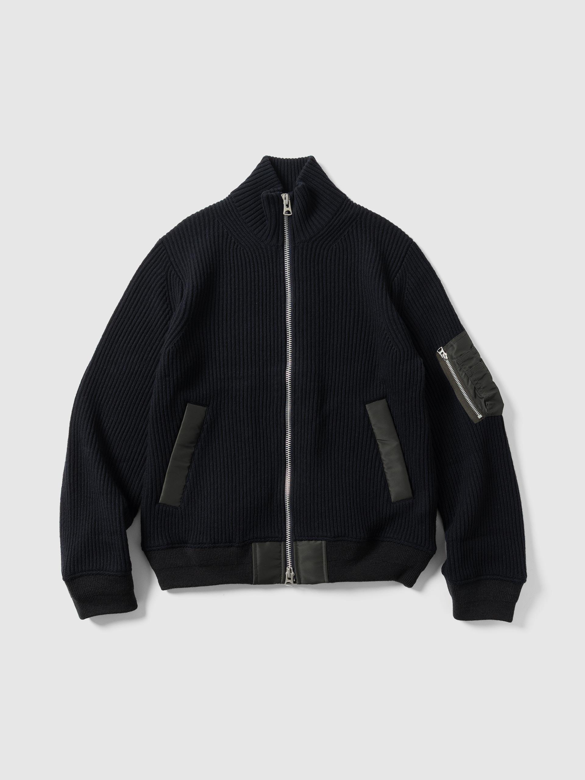 Wool Knit Blouson Navy x Khaki