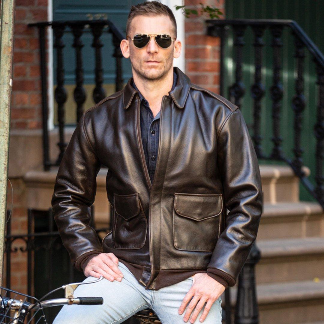 Men's Antique Lambskin Leather Jacket Z2567MM in Brown