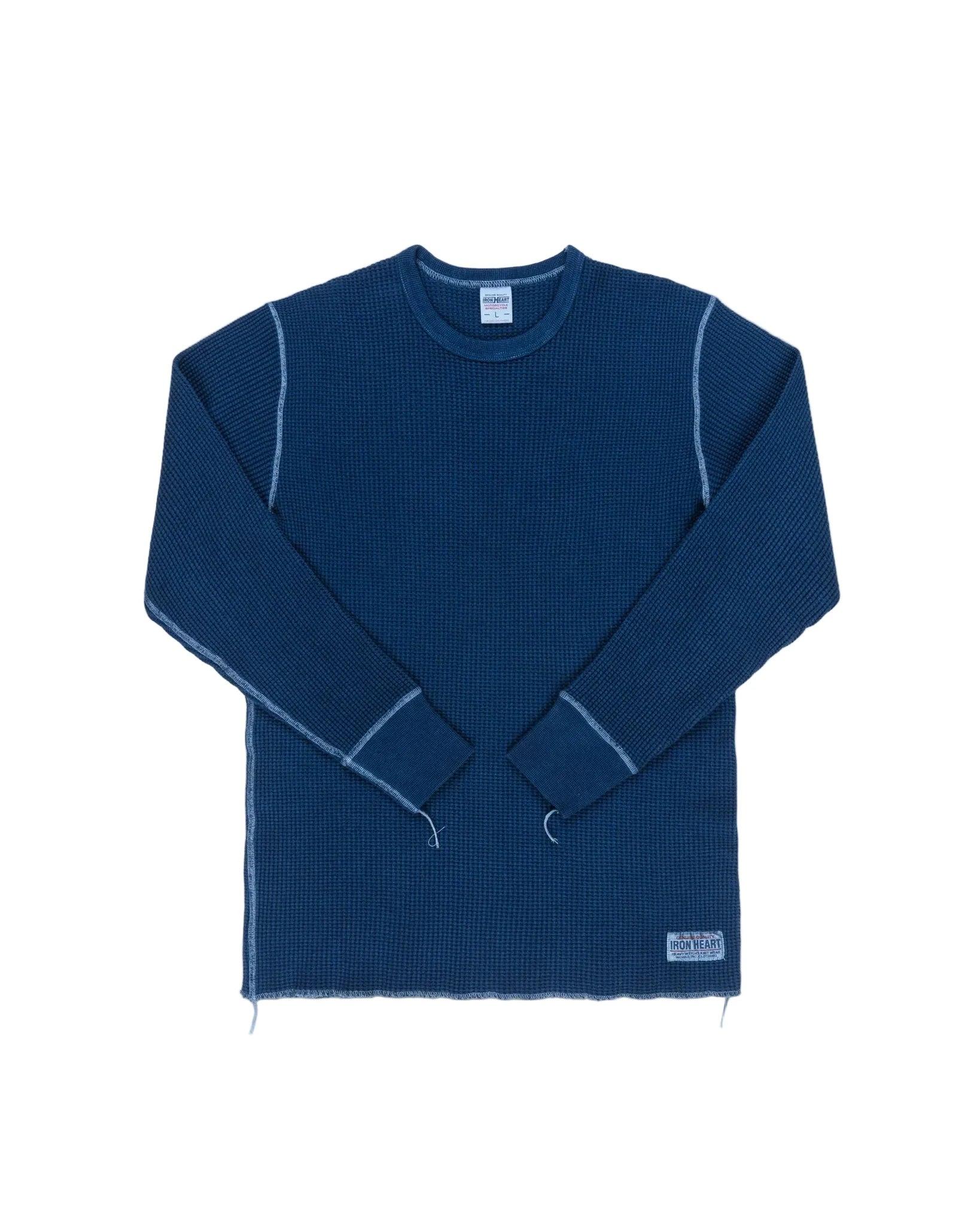 IHTL-1301-IND Waffle Knit Long Sleeved Crew Neck Thermal Indigo Dyed