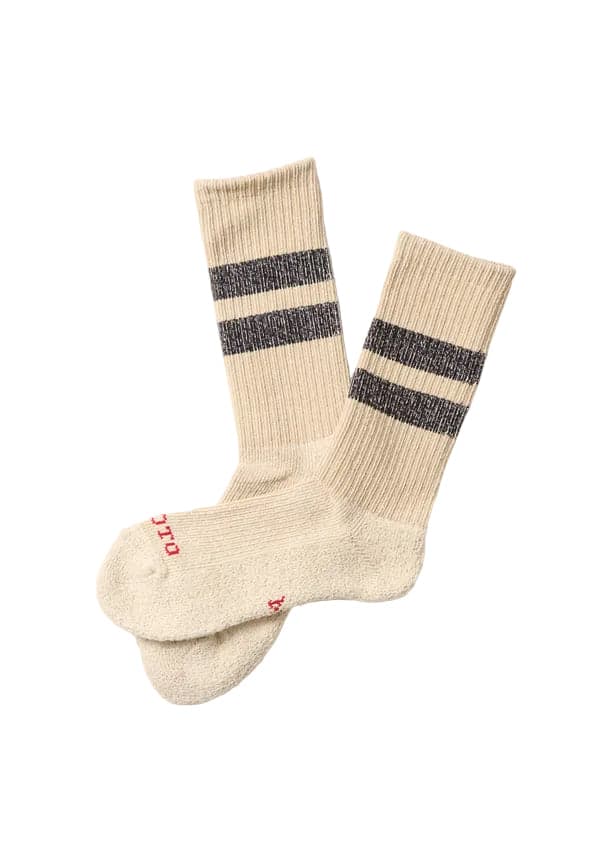 R1589 Pile Stripe Marl Socks Beige/Black