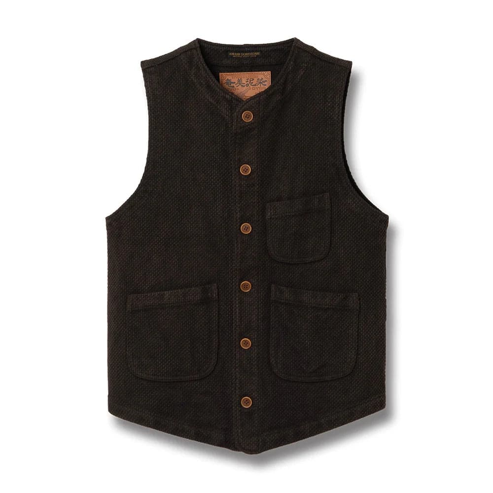 Amami Oshima Mud-dyed Sashiko Vest Dark Brown