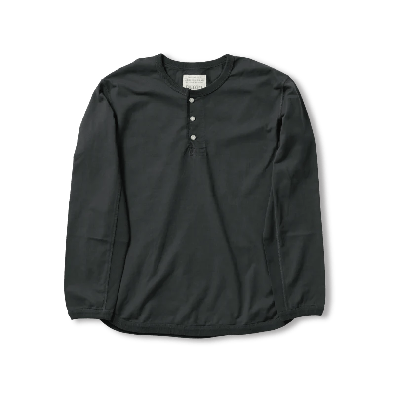 5222LH-21 Flat Seam Heavyweight Long Sleeve Henley T-Shirt Ink Black